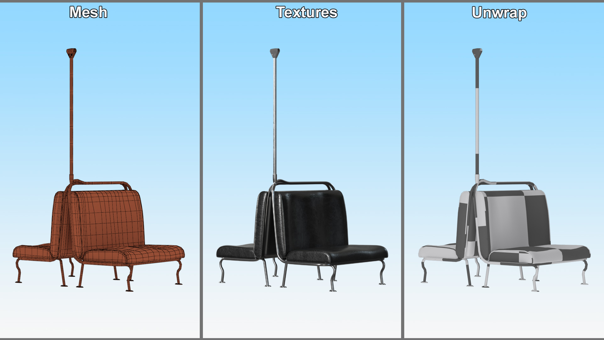 Old Tram Seats Two Sides 3D model