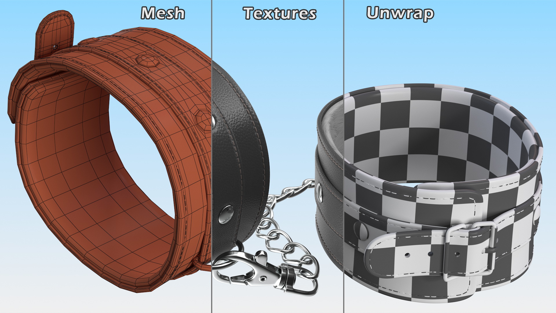 3D model Leather Wrist Cuffs Black