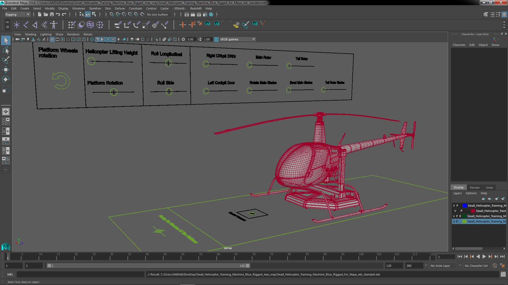 Small Helicopter Training Machine Blue Rigged for Maya 3D model
