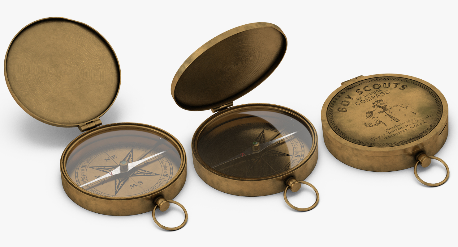 3D Antique Pocket Brass Compass model