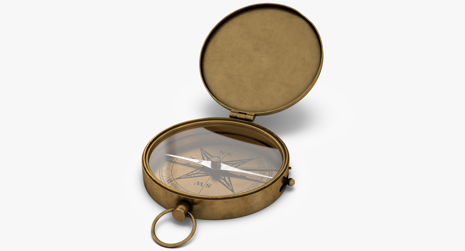 3D Antique Pocket Brass Compass model