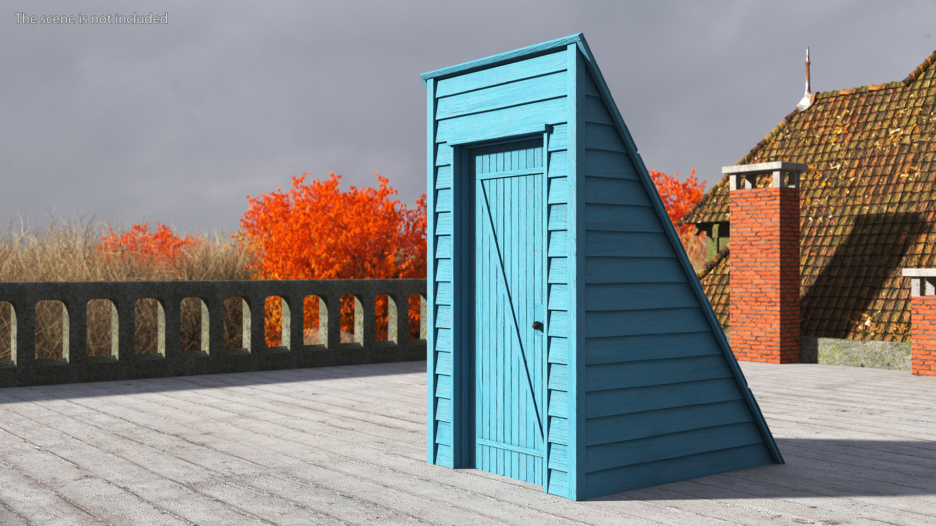 3D Vintage Wooden Rooftop Stair Exit Blue model