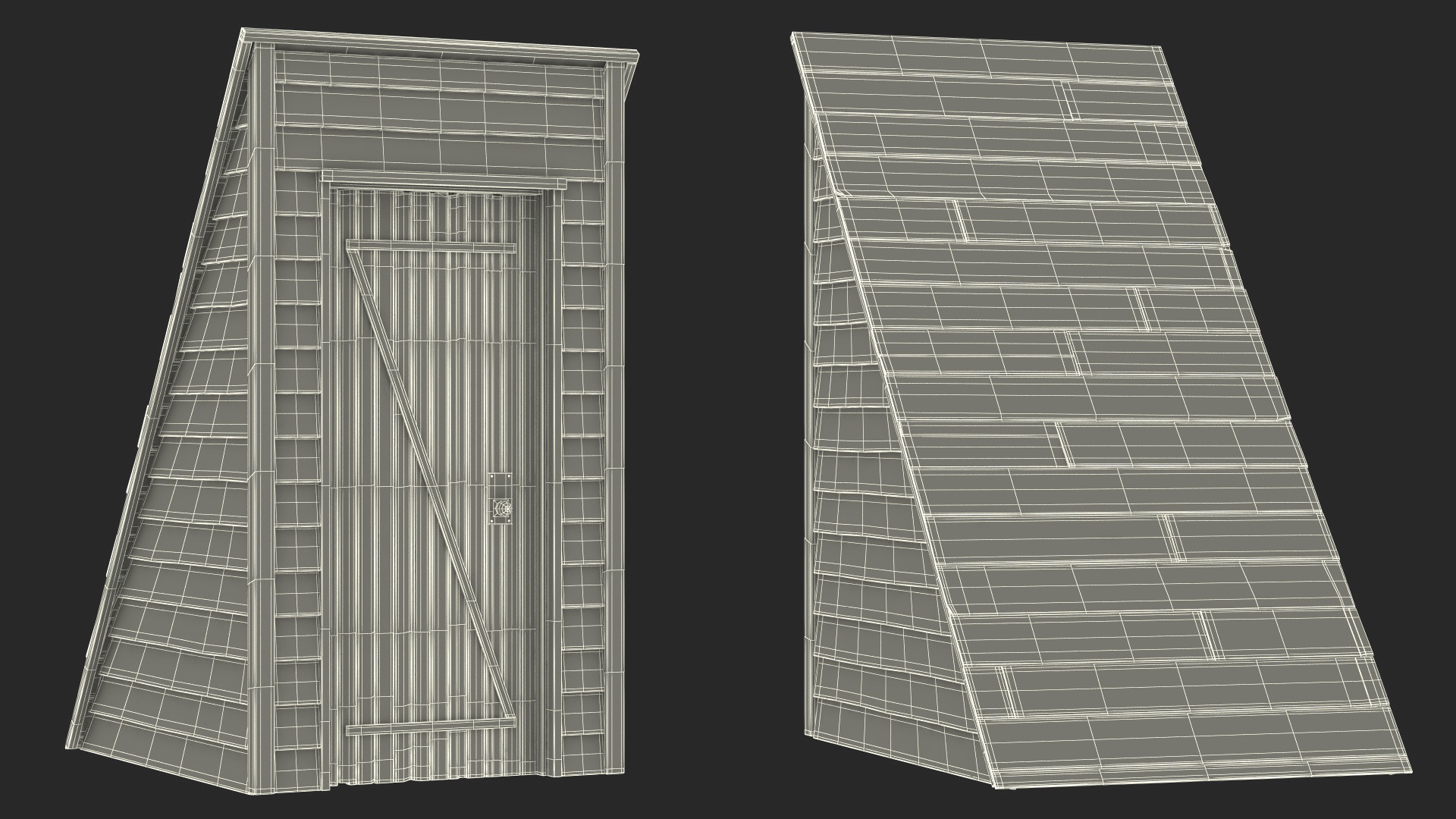 3D Vintage Wooden Rooftop Stair Exit Blue model