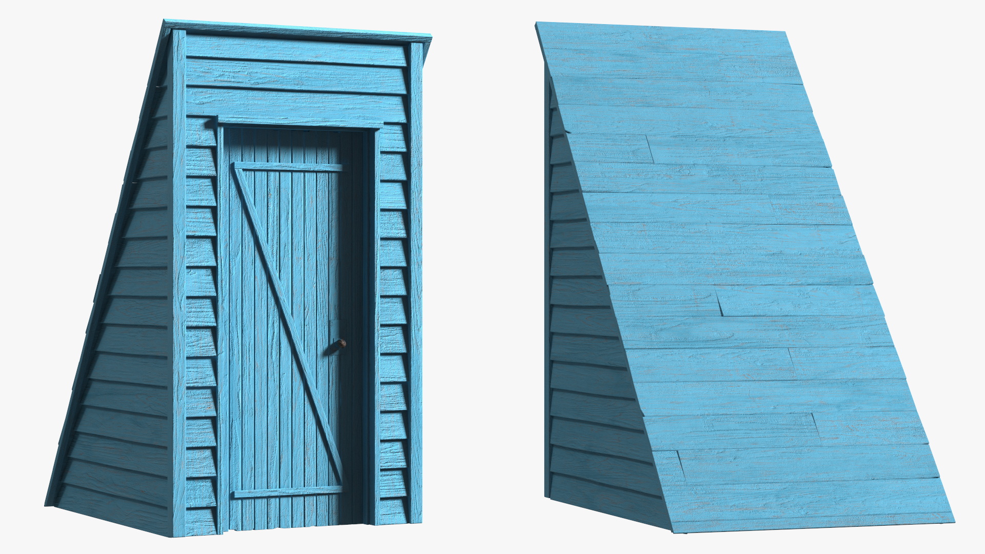 3D Vintage Wooden Rooftop Stair Exit Blue model