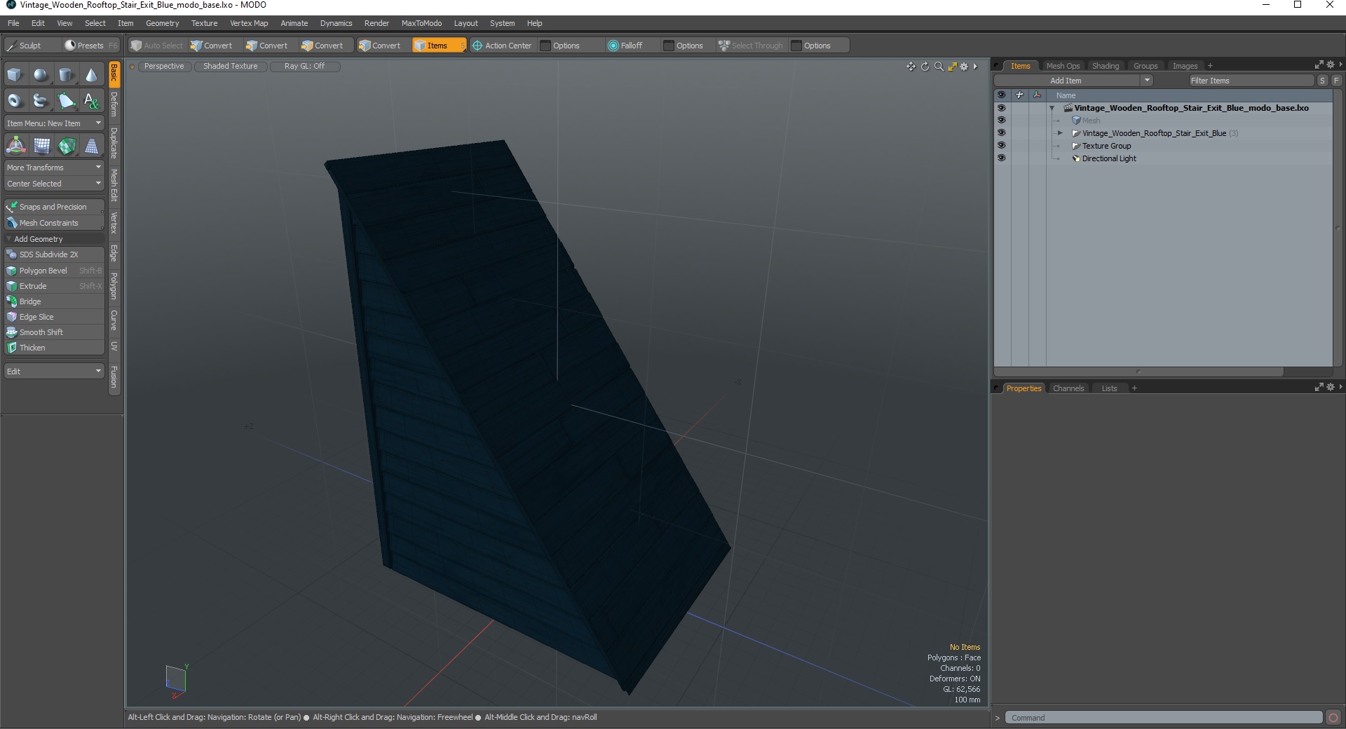 3D Vintage Wooden Rooftop Stair Exit Blue model