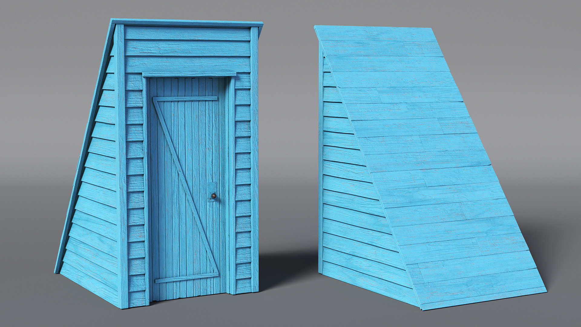 3D Vintage Wooden Rooftop Stair Exit Blue model