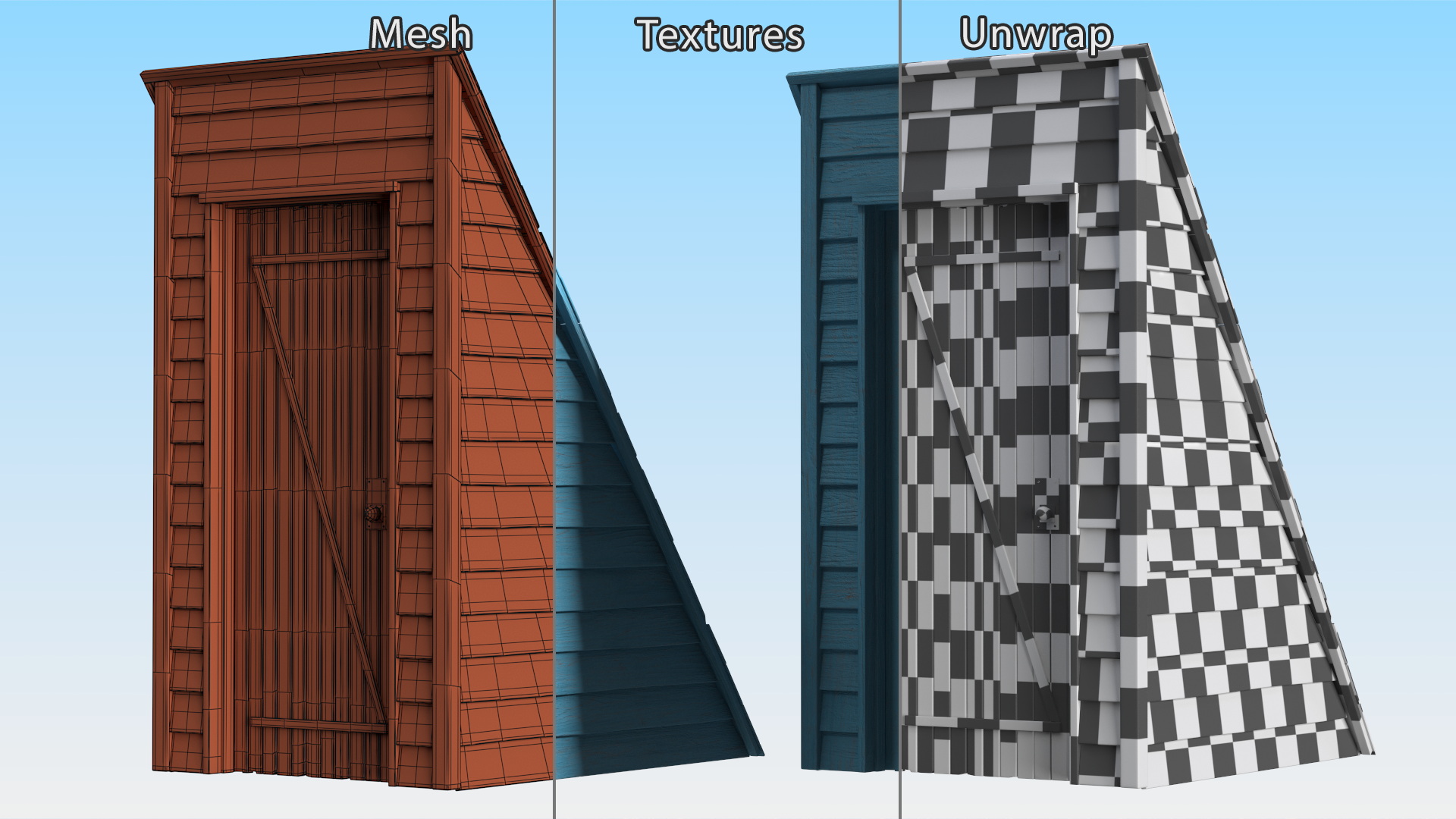 3D Vintage Wooden Rooftop Stair Exit Blue model