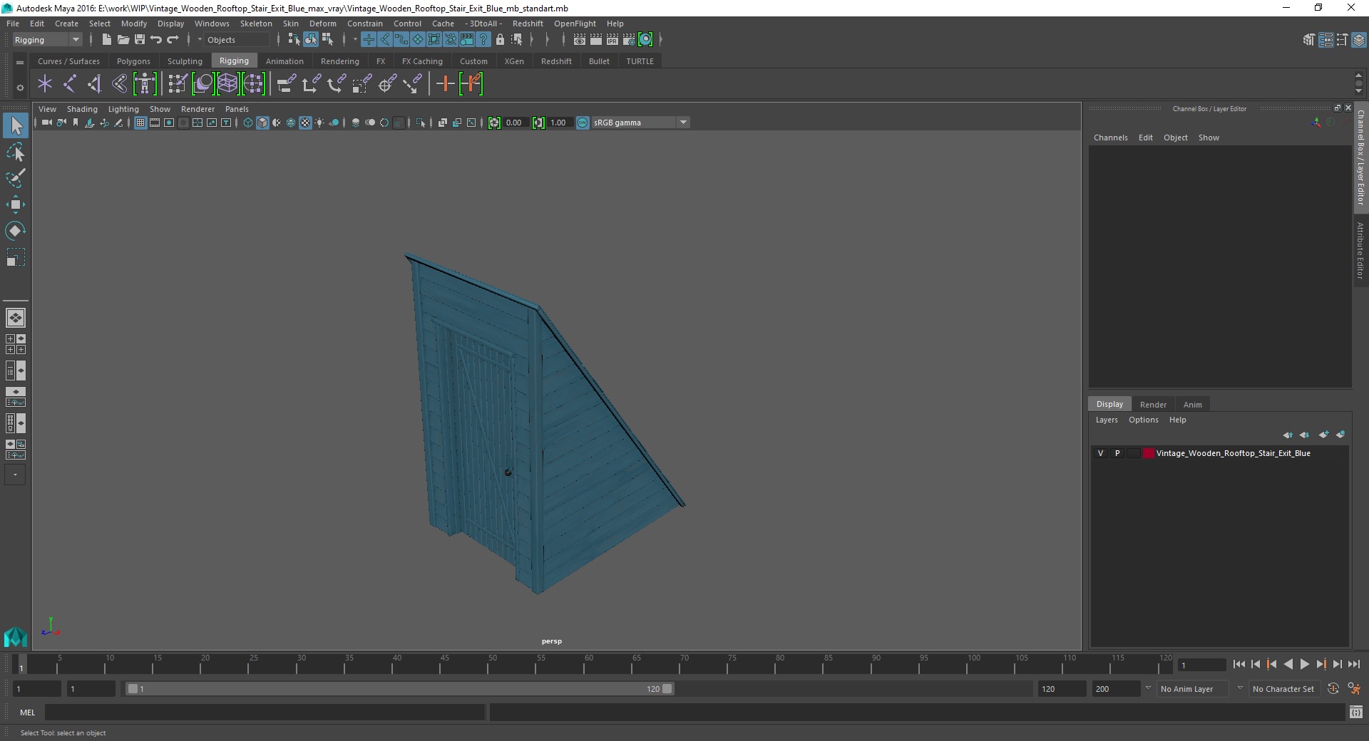 3D Vintage Wooden Rooftop Stair Exit Blue model