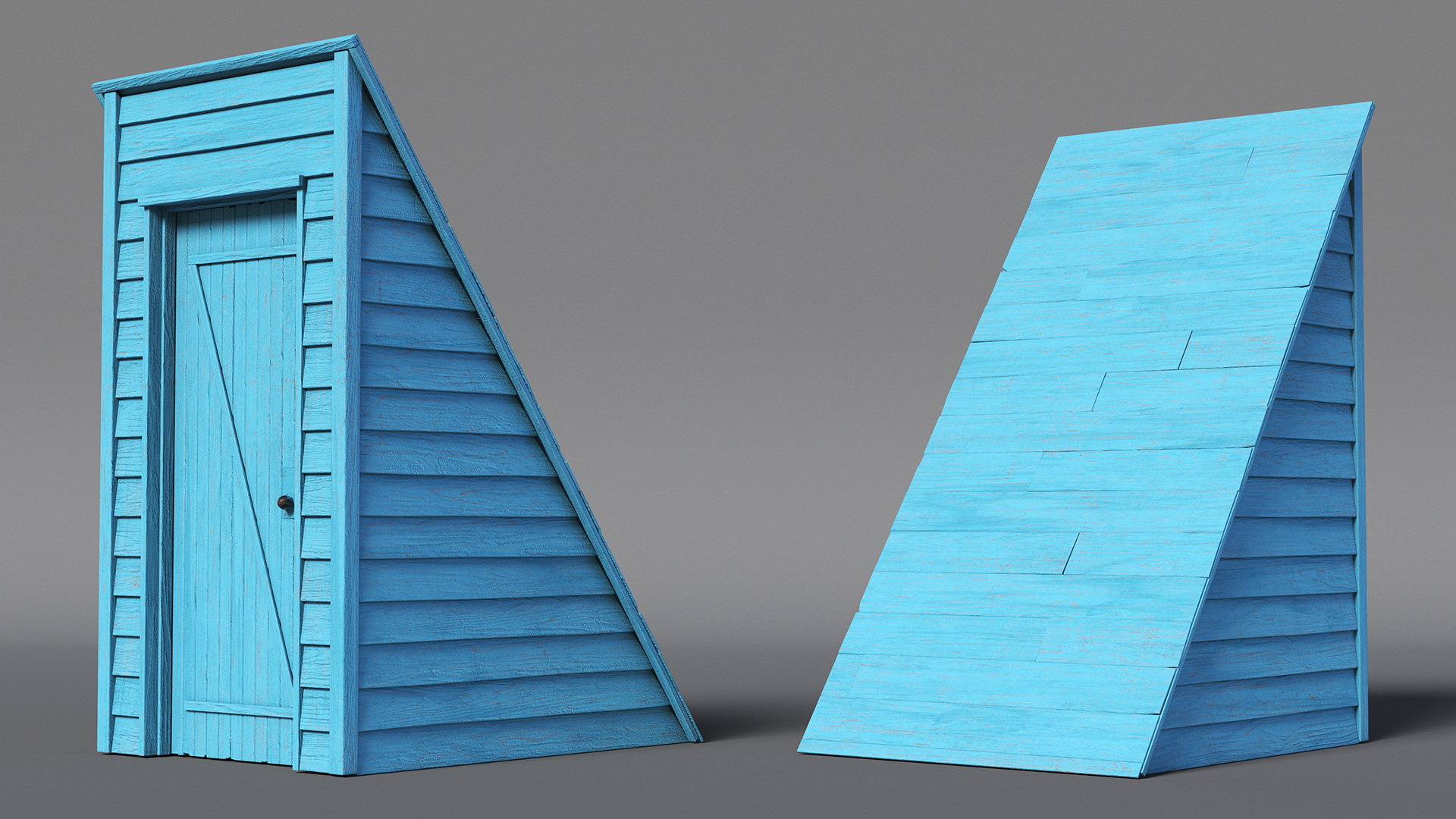 3D Vintage Wooden Rooftop Stair Exit Blue model