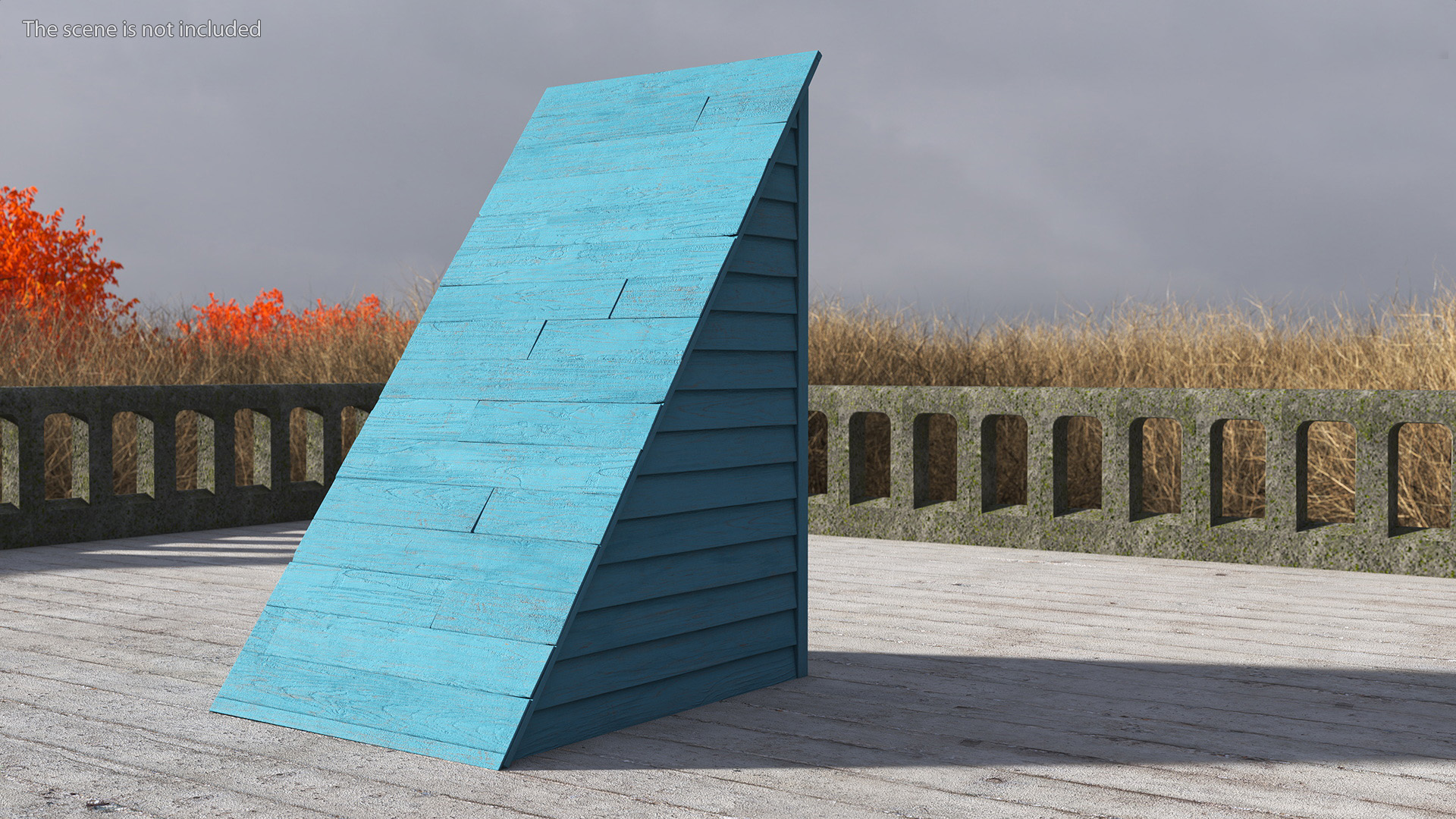 3D Vintage Wooden Rooftop Stair Exit Blue model