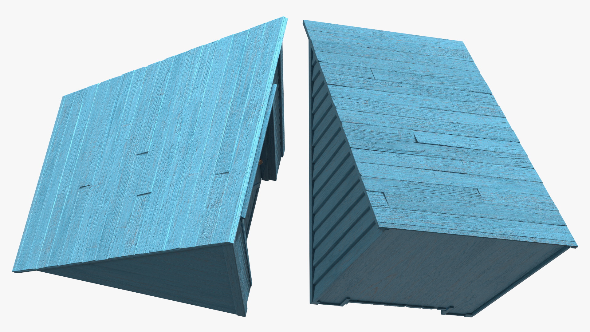 3D Vintage Wooden Rooftop Stair Exit Blue model