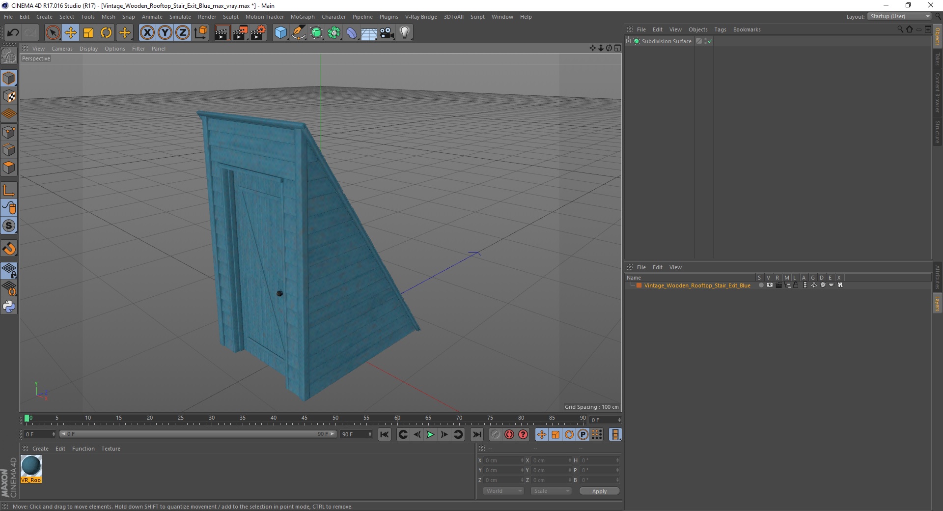 3D Vintage Wooden Rooftop Stair Exit Blue model