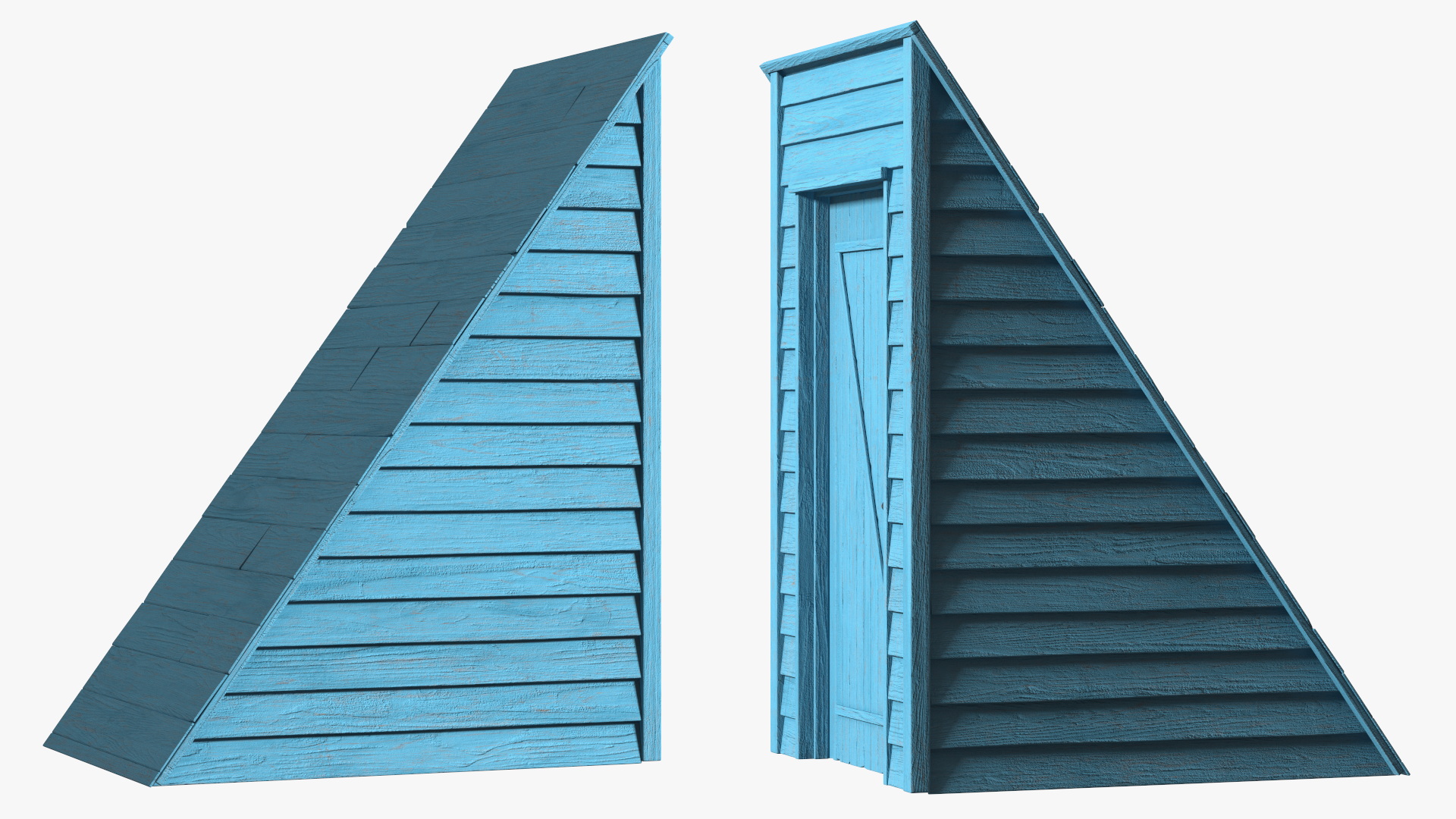 3D Vintage Wooden Rooftop Stair Exit Blue model
