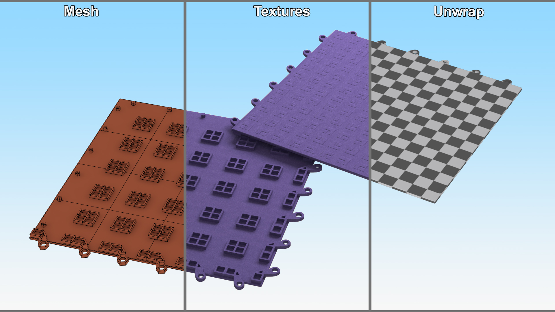 Interlocking Floor Mat Tile Blue 3D