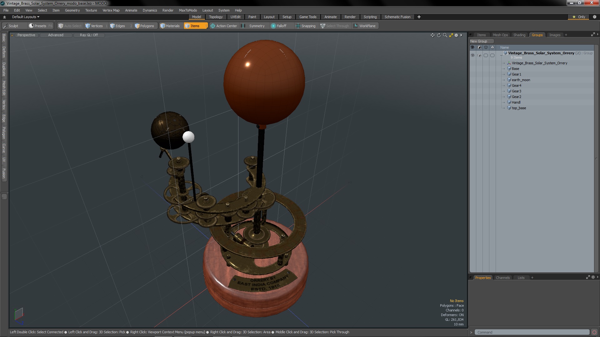 3D Vintage Brass Solar System Orrery model