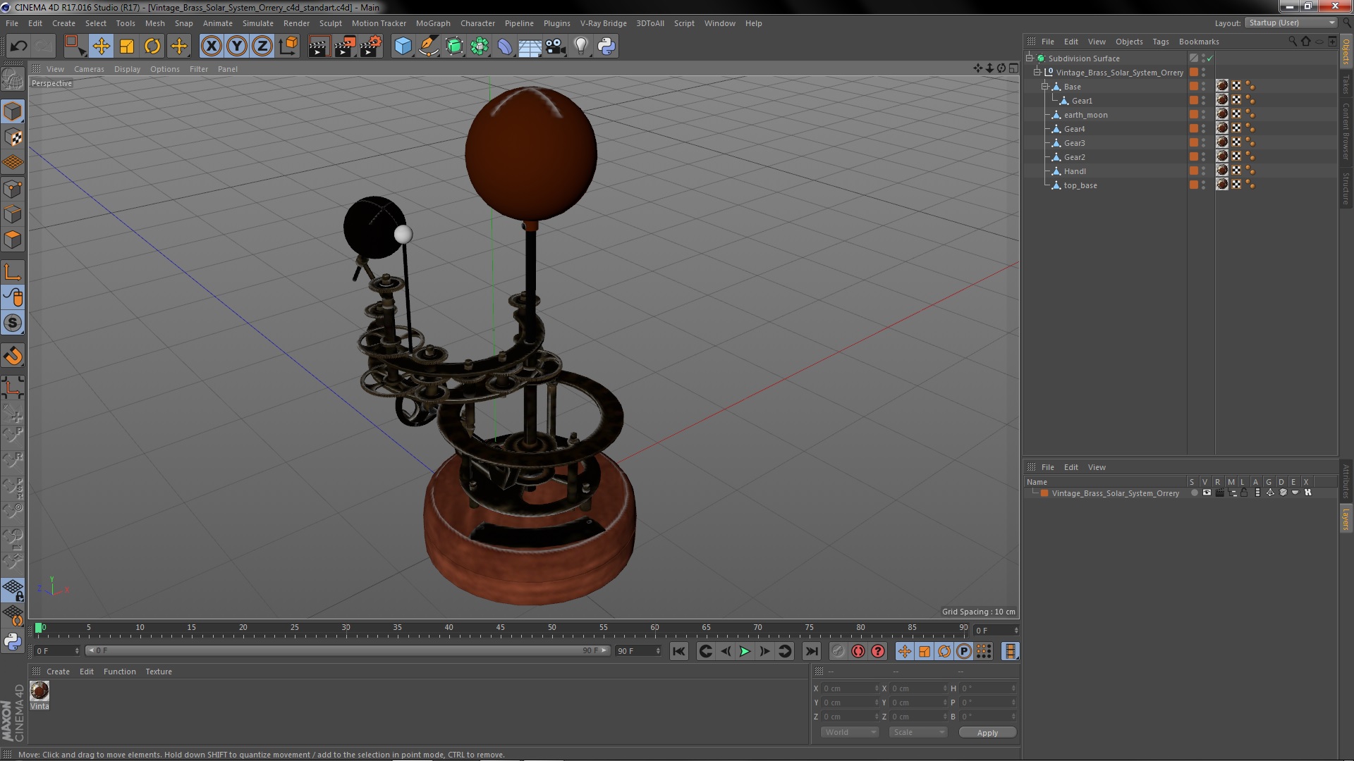 3D Vintage Brass Solar System Orrery model