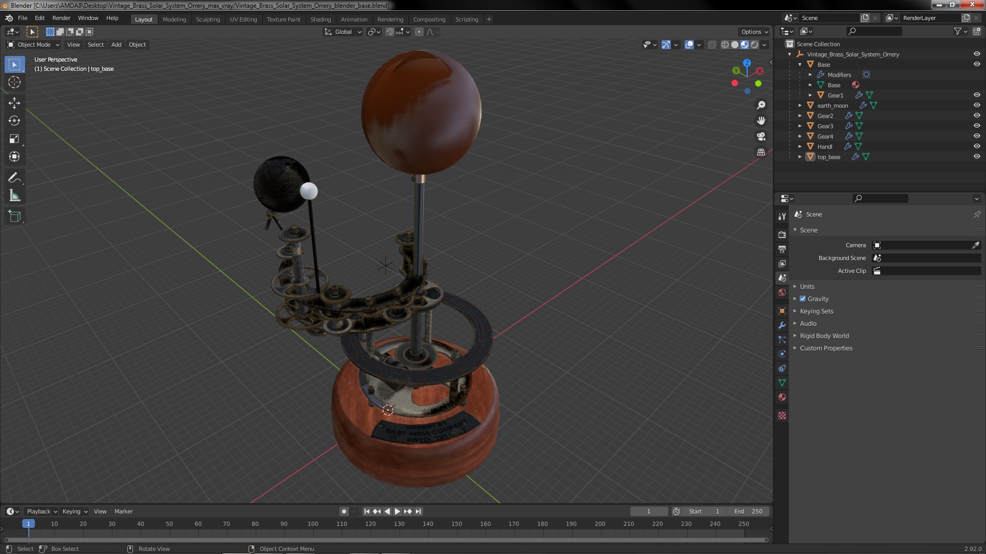 3D Vintage Brass Solar System Orrery model