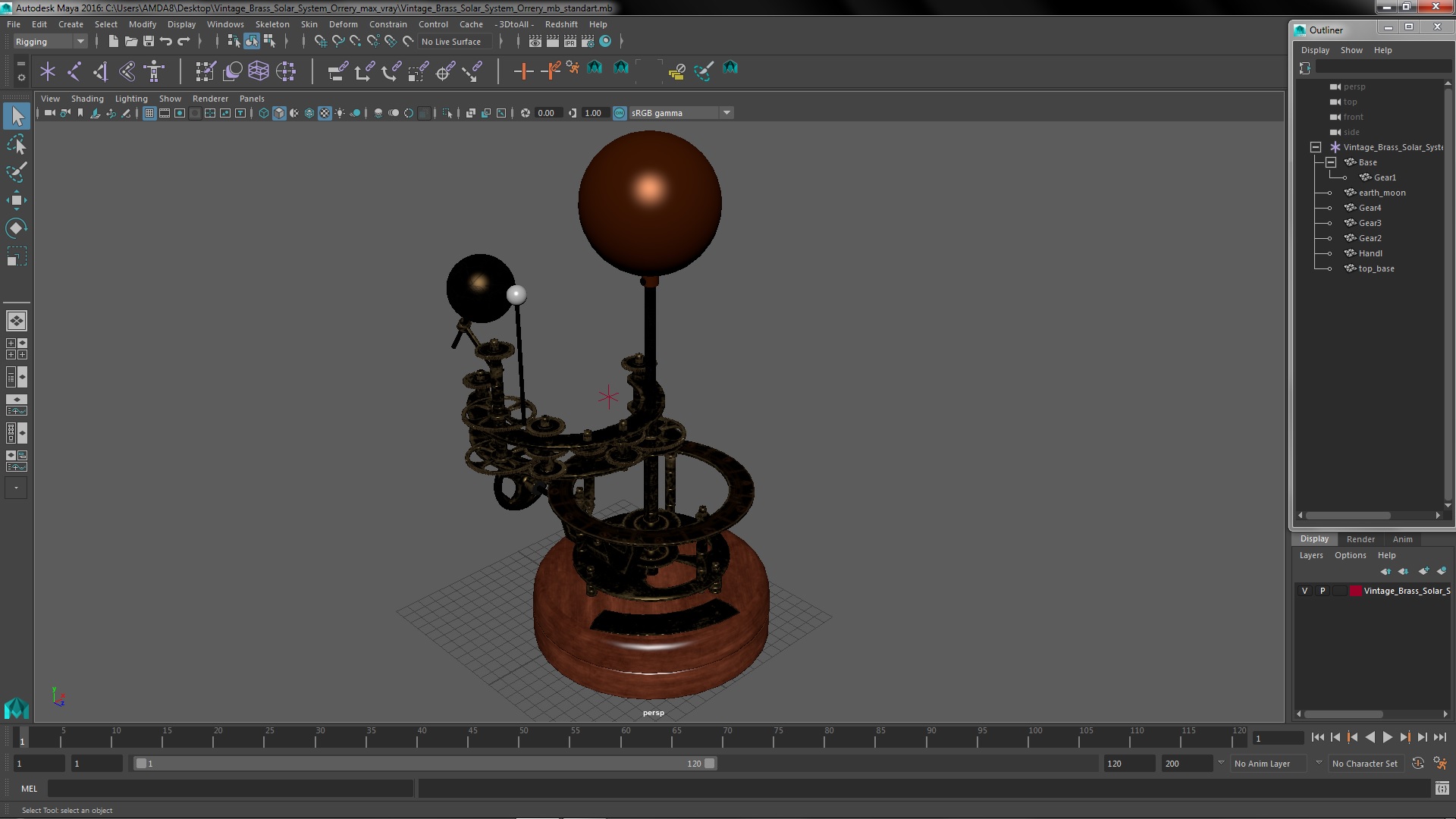 3D Vintage Brass Solar System Orrery model