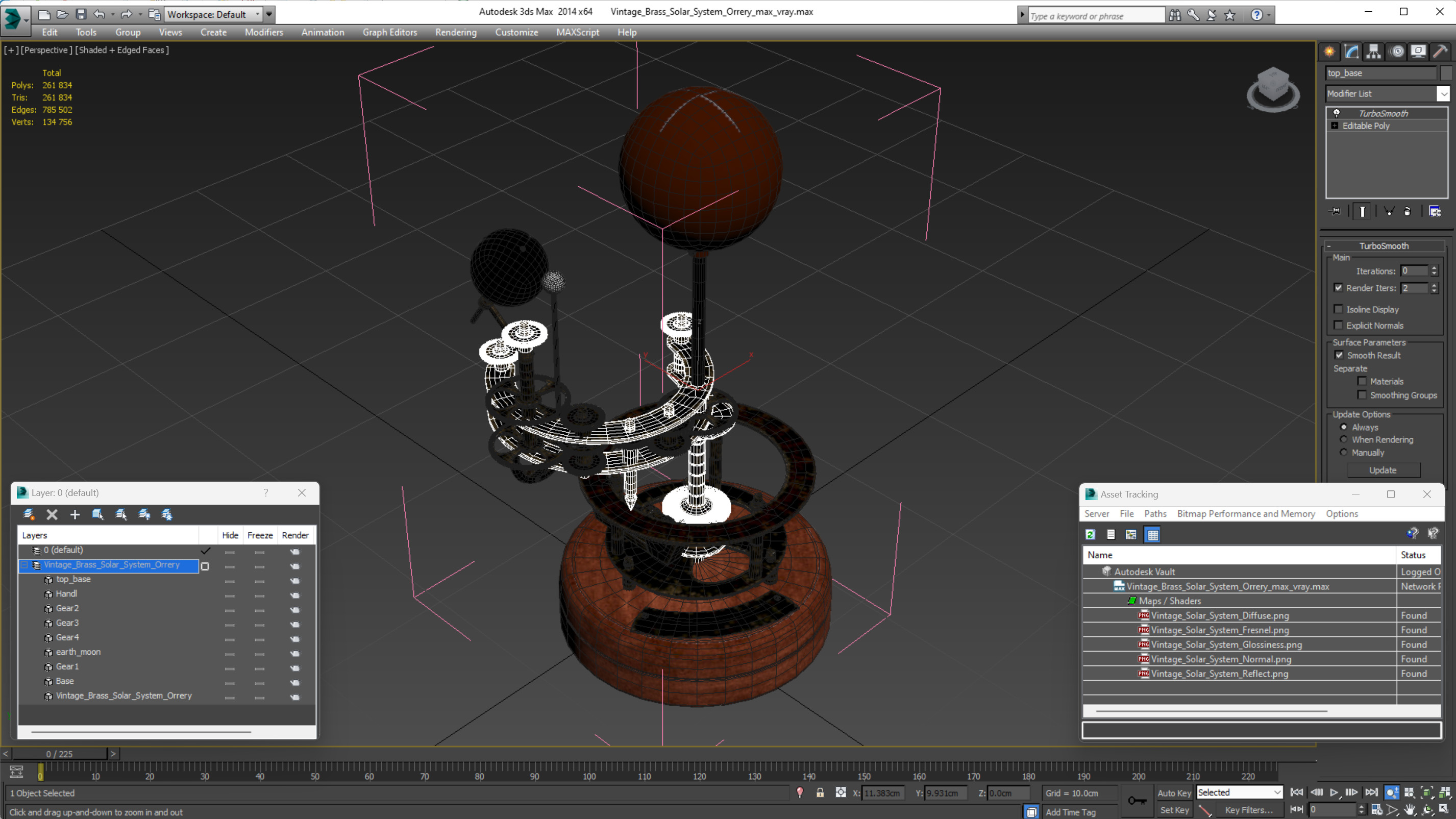 3D Vintage Brass Solar System Orrery model