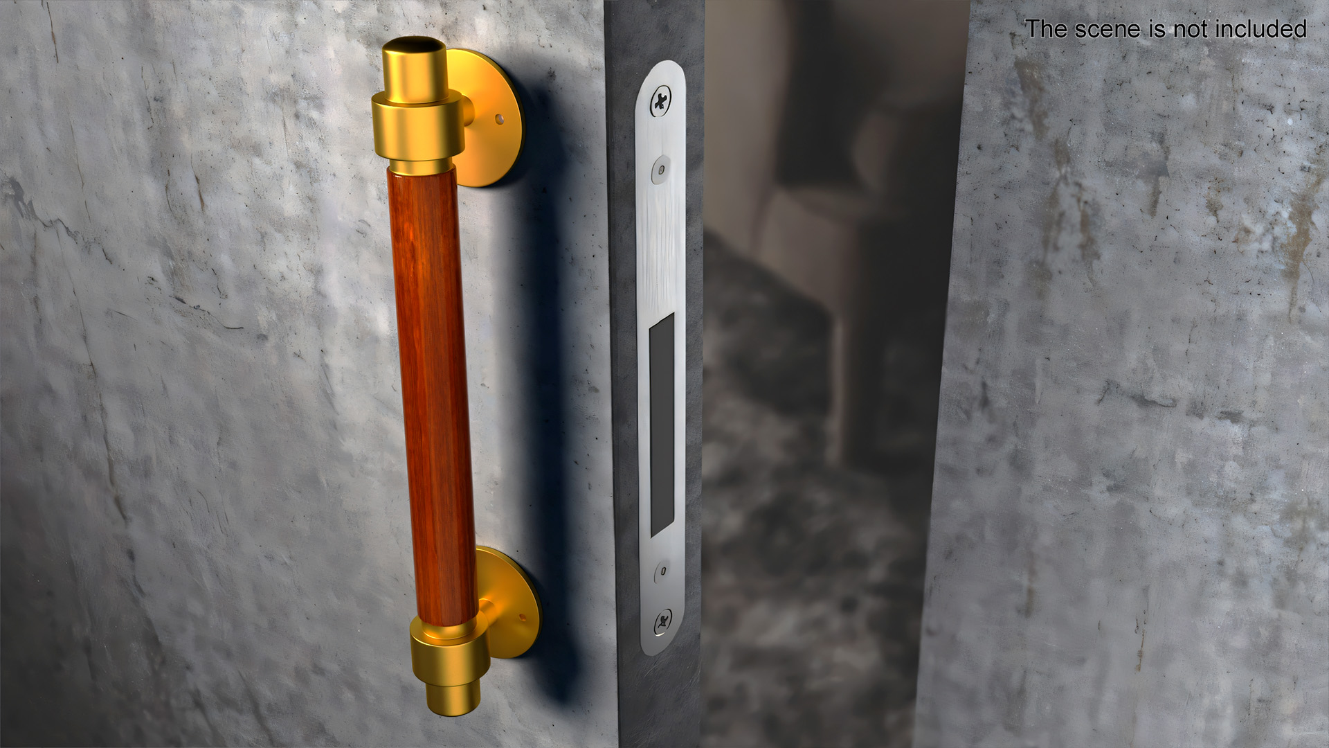 3D model Door Gold Handle with Wooden Insert