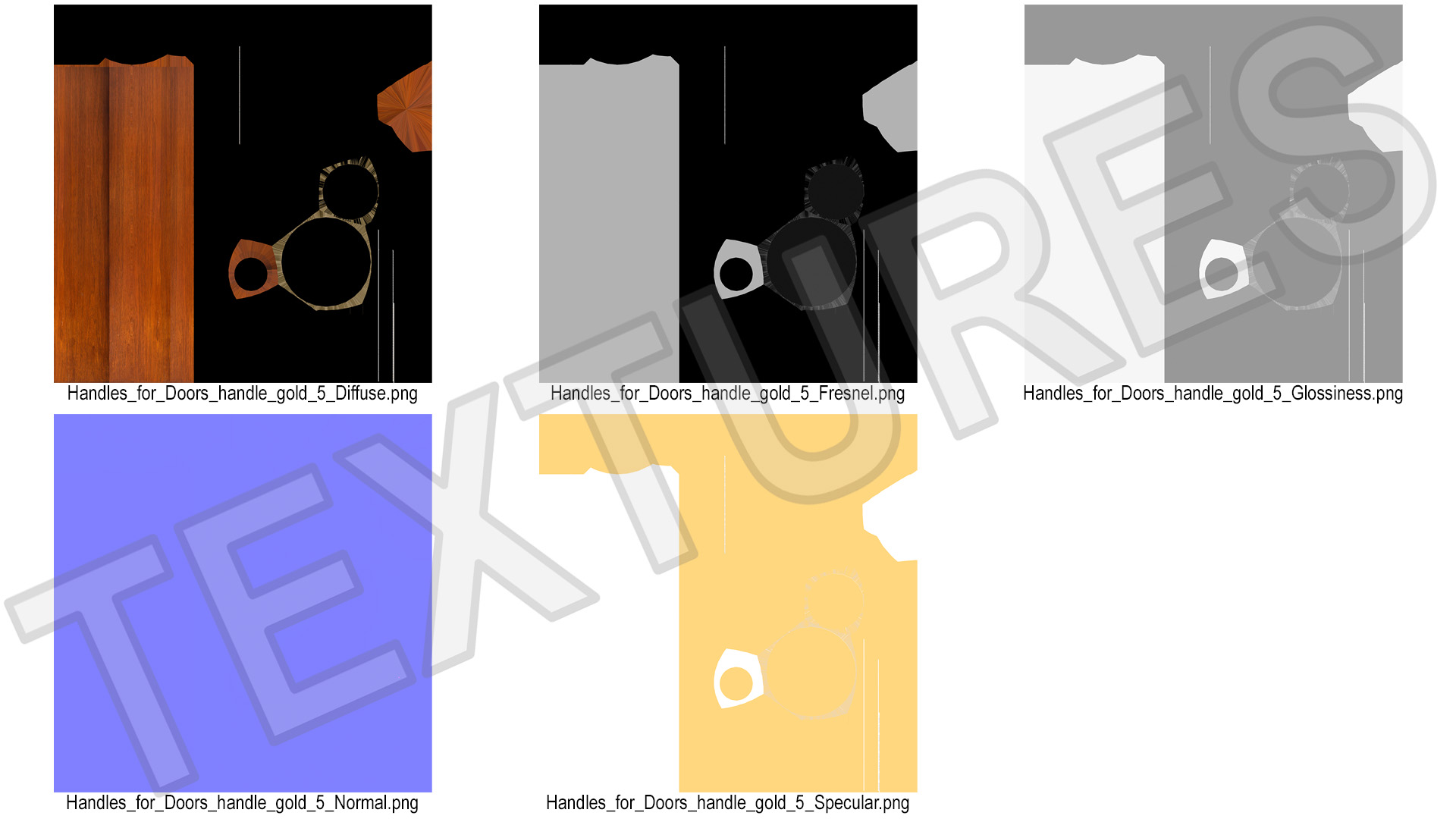 3D model Door Gold Handle with Wooden Insert