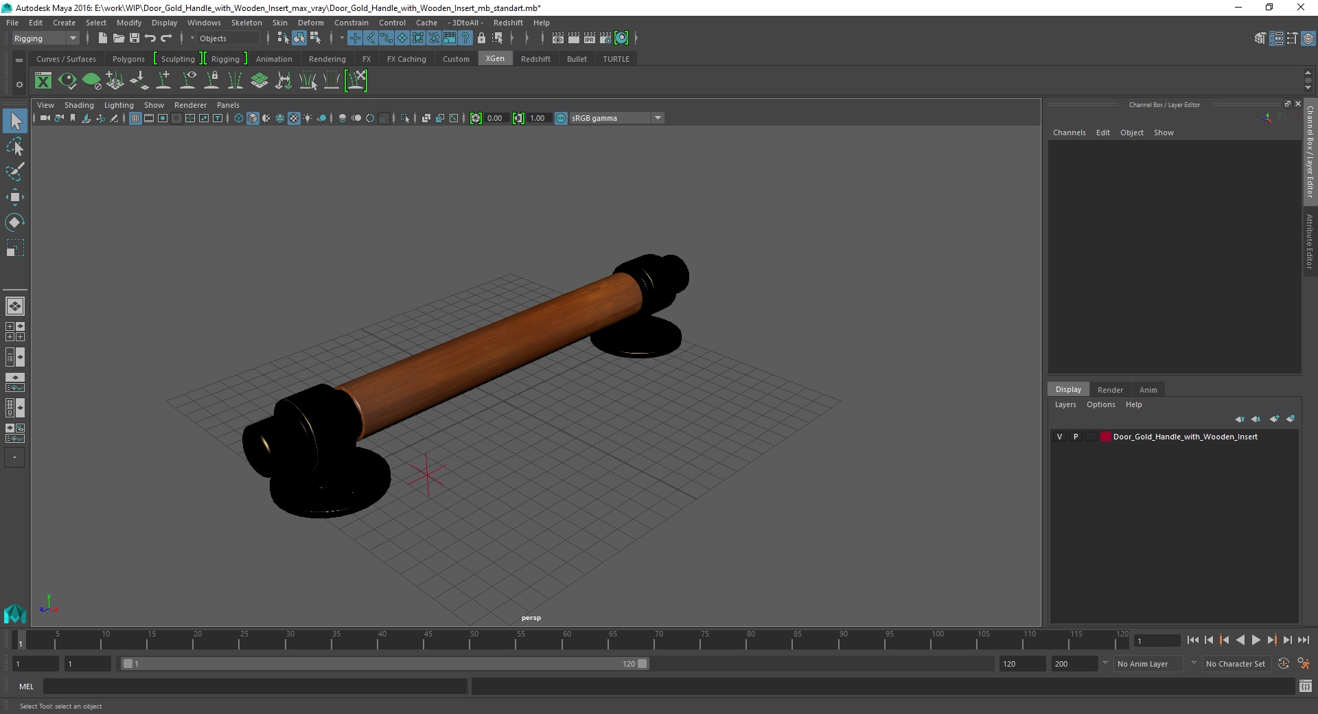 3D model Door Gold Handle with Wooden Insert