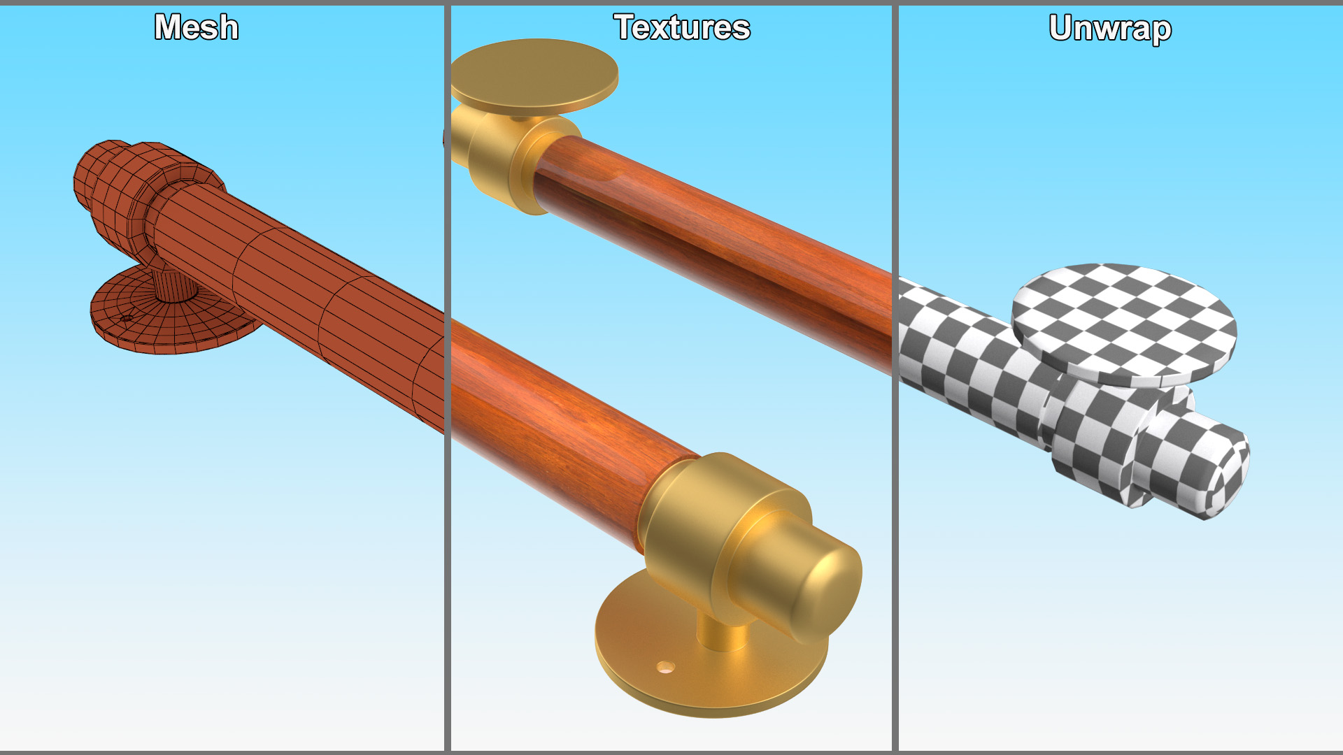 3D model Door Gold Handle with Wooden Insert