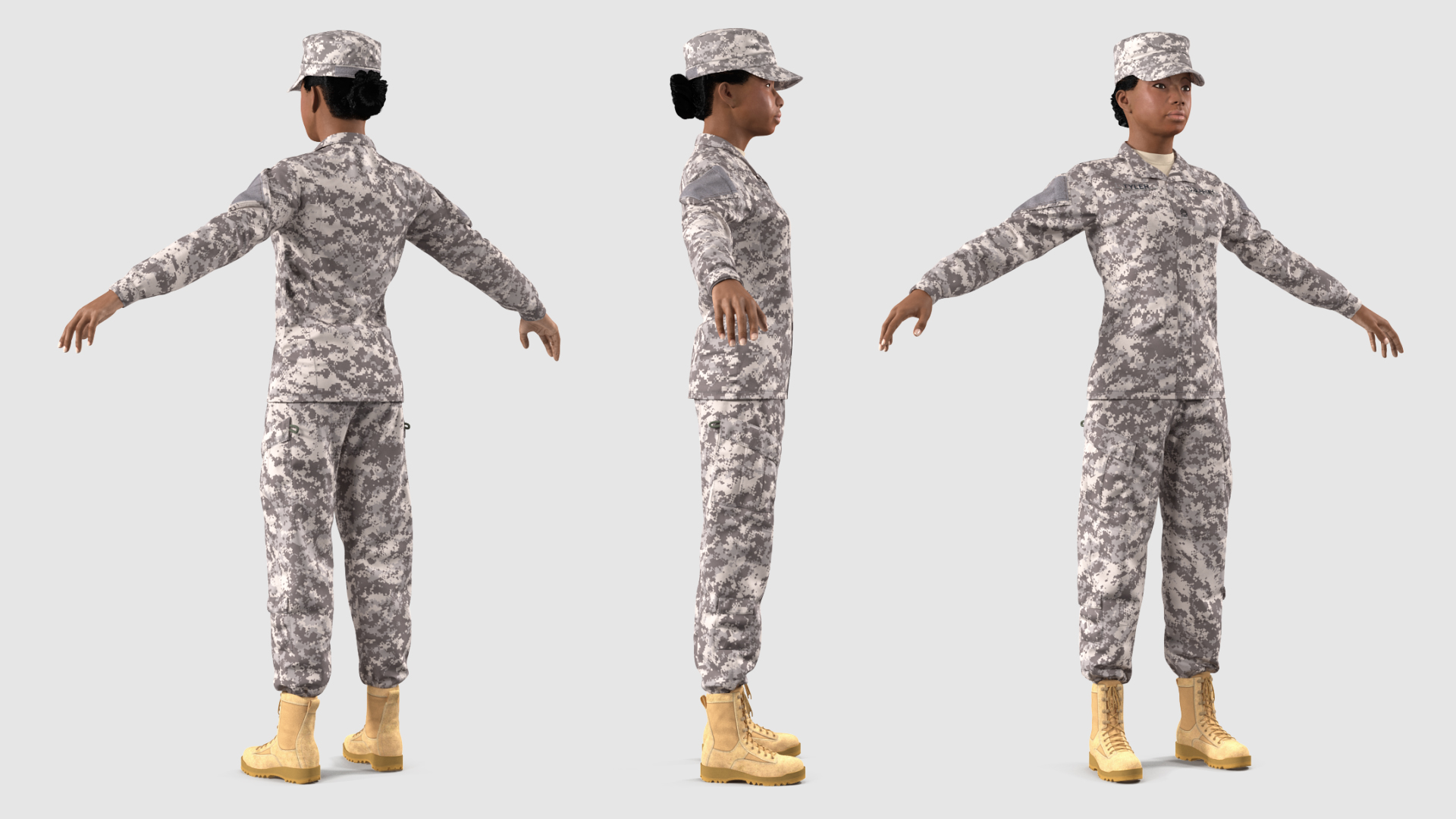 Black Female Soldier Military ACU Fur Rigged 3D model