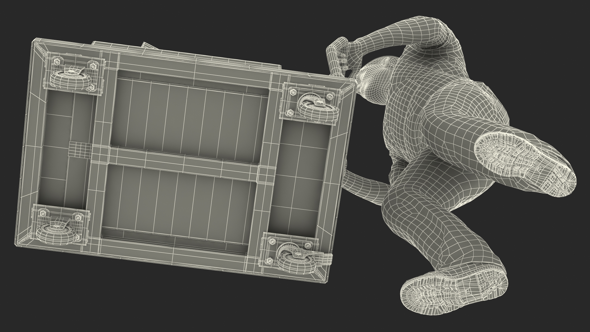 Worker with Trolley Low Platform Railing Cardboard Boxes Rigged Fur 3D