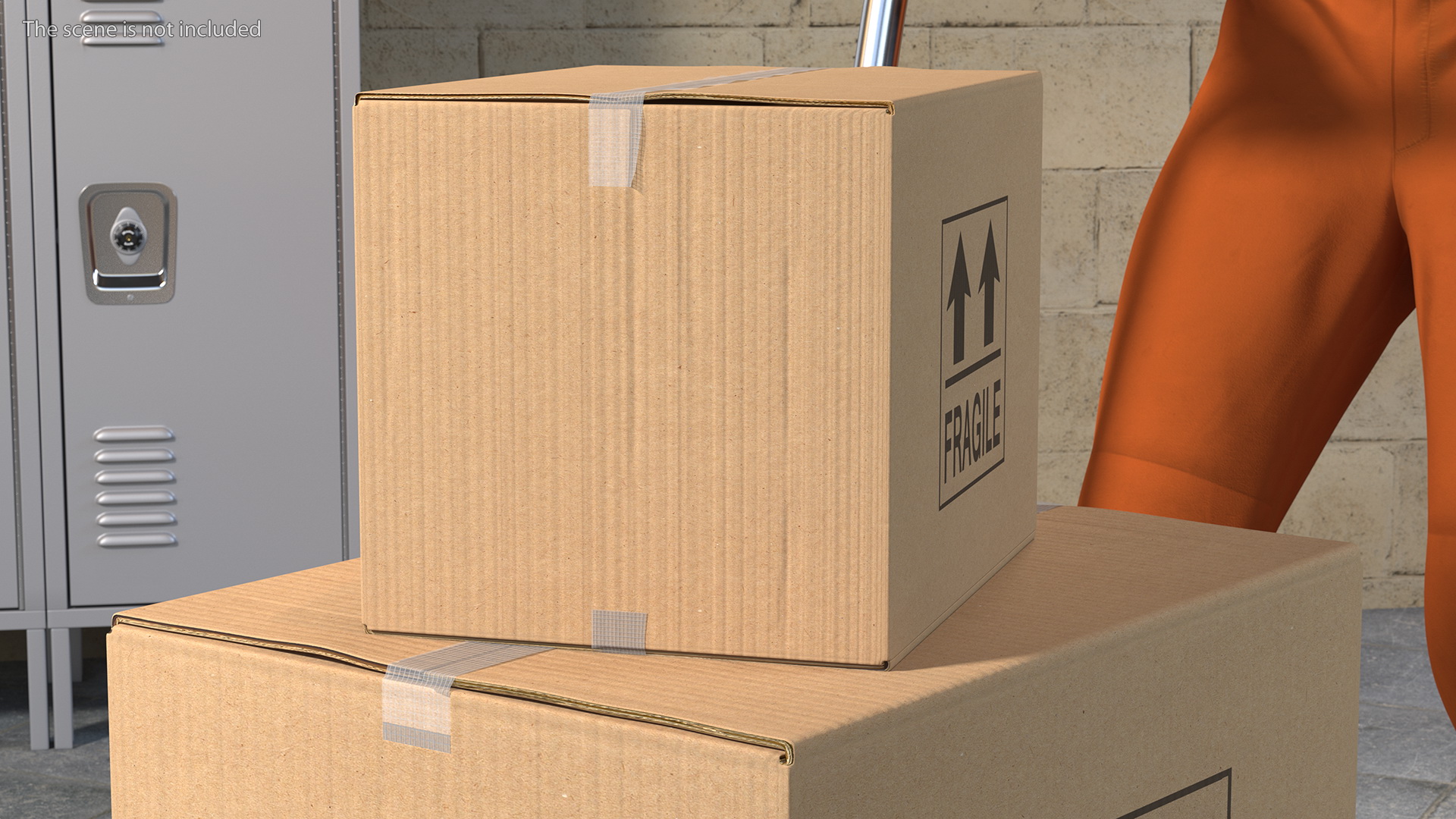 Worker with Trolley Low Platform Railing Cardboard Boxes Rigged Fur 3D