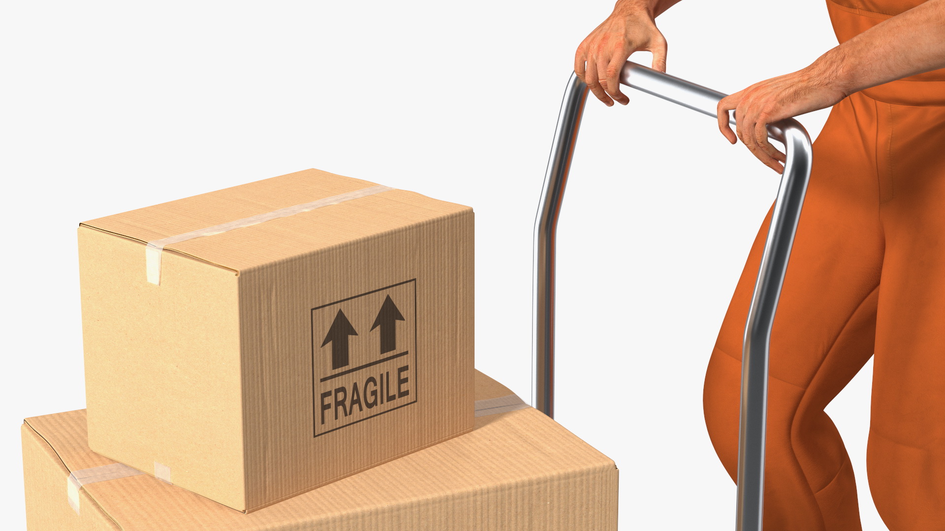Worker with Trolley Low Platform Railing Cardboard Boxes Rigged Fur 3D