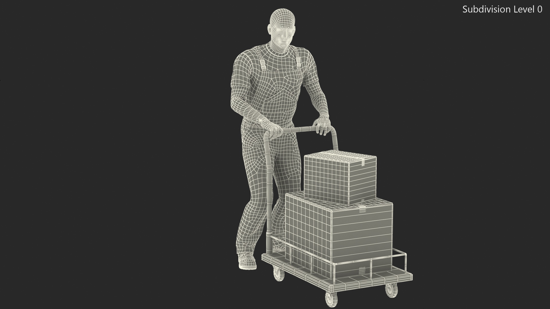 Worker with Trolley Low Platform Railing Cardboard Boxes Rigged Fur 3D
