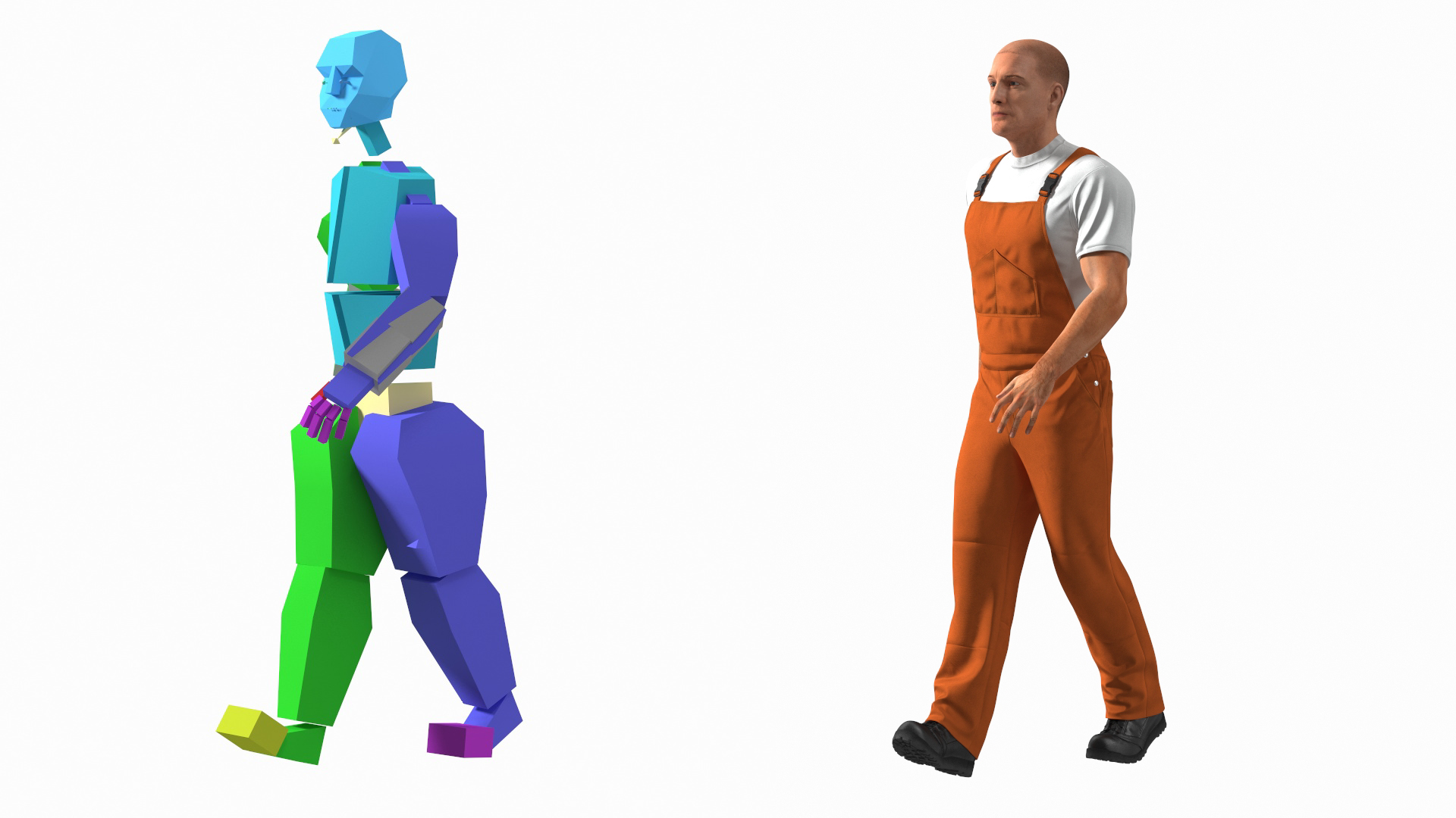 Worker with Trolley Low Platform Railing Cardboard Boxes Rigged Fur 3D