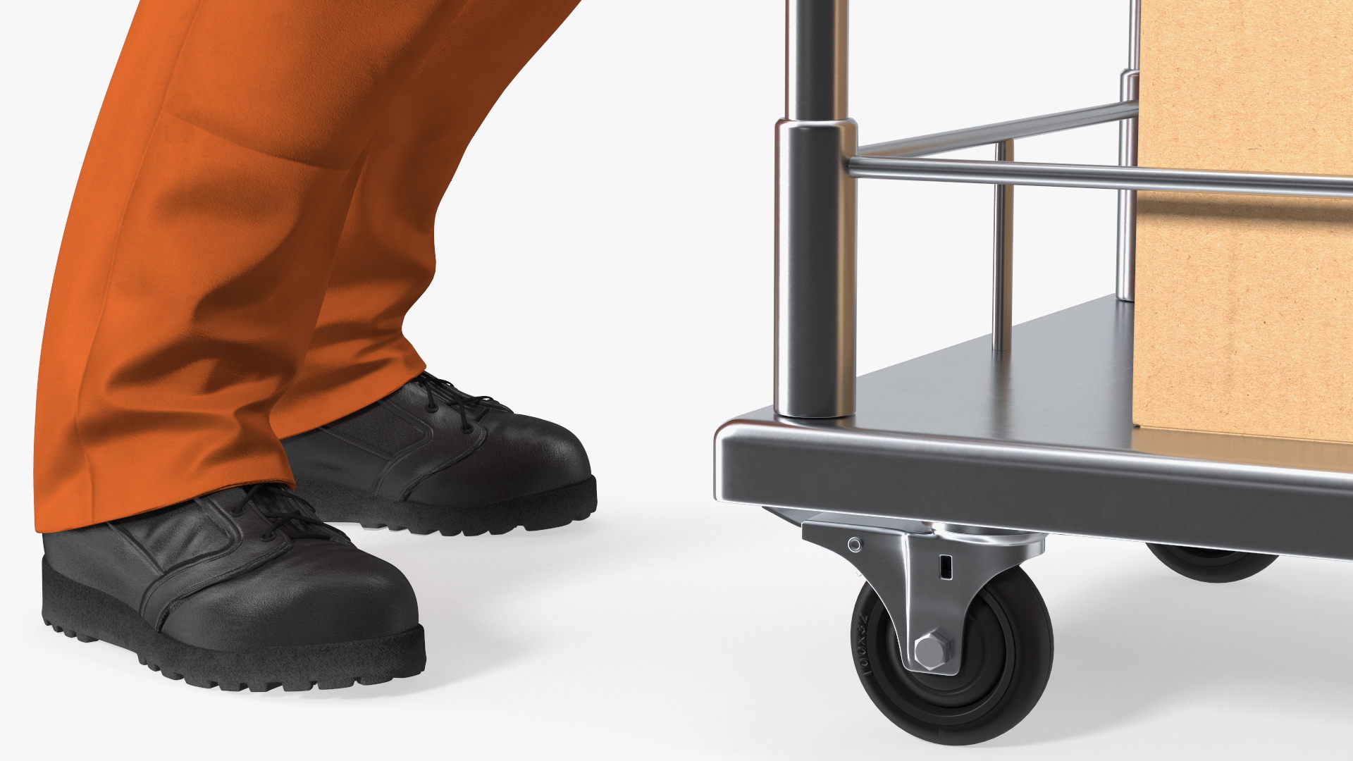 Worker with Trolley Low Platform Railing Cardboard Boxes Rigged Fur 3D
