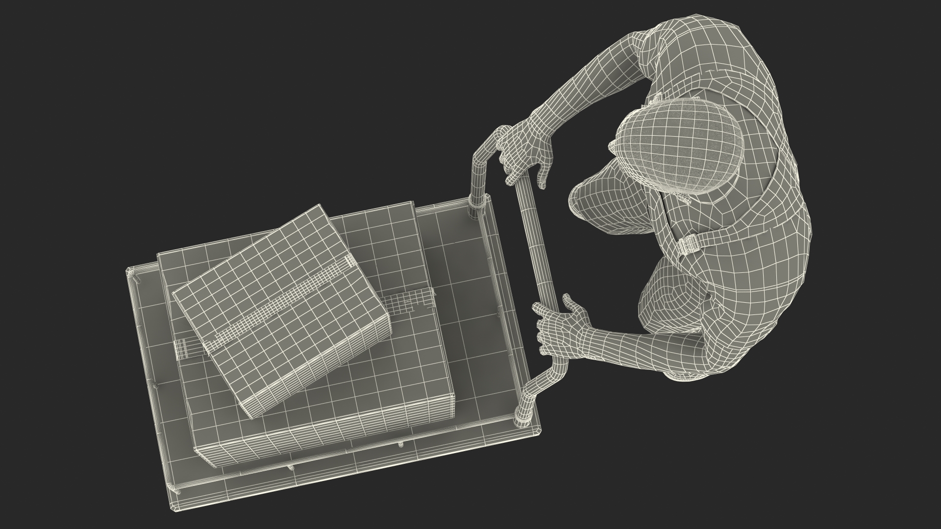 Worker with Trolley Low Platform Railing Cardboard Boxes Rigged Fur 3D