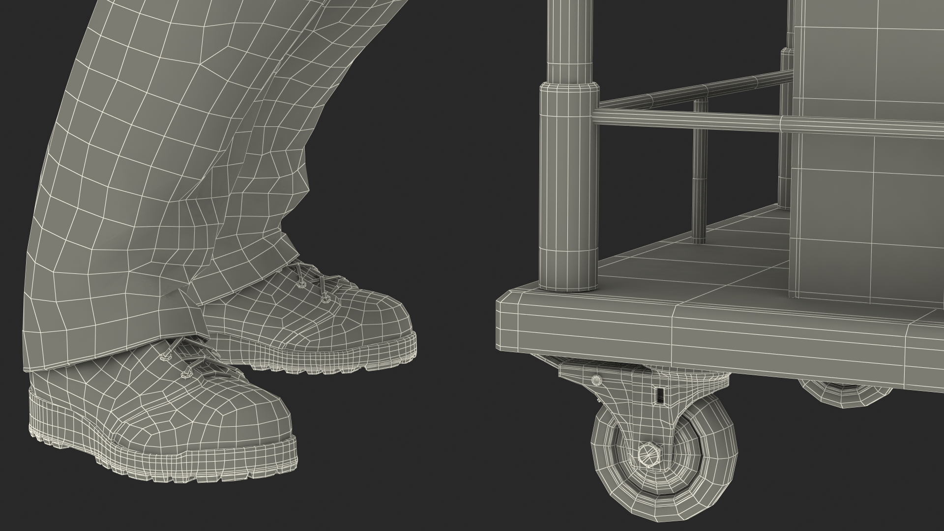 Worker with Trolley Low Platform Railing Cardboard Boxes Rigged Fur 3D