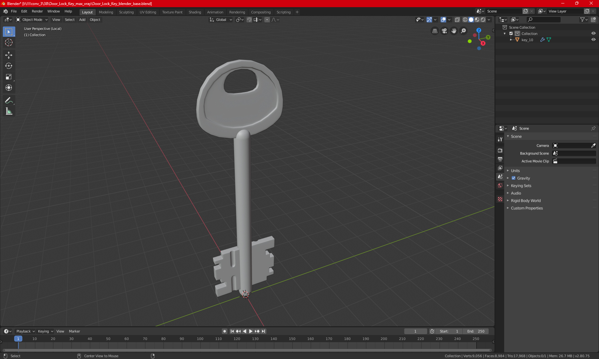 3D Door Lock Key model