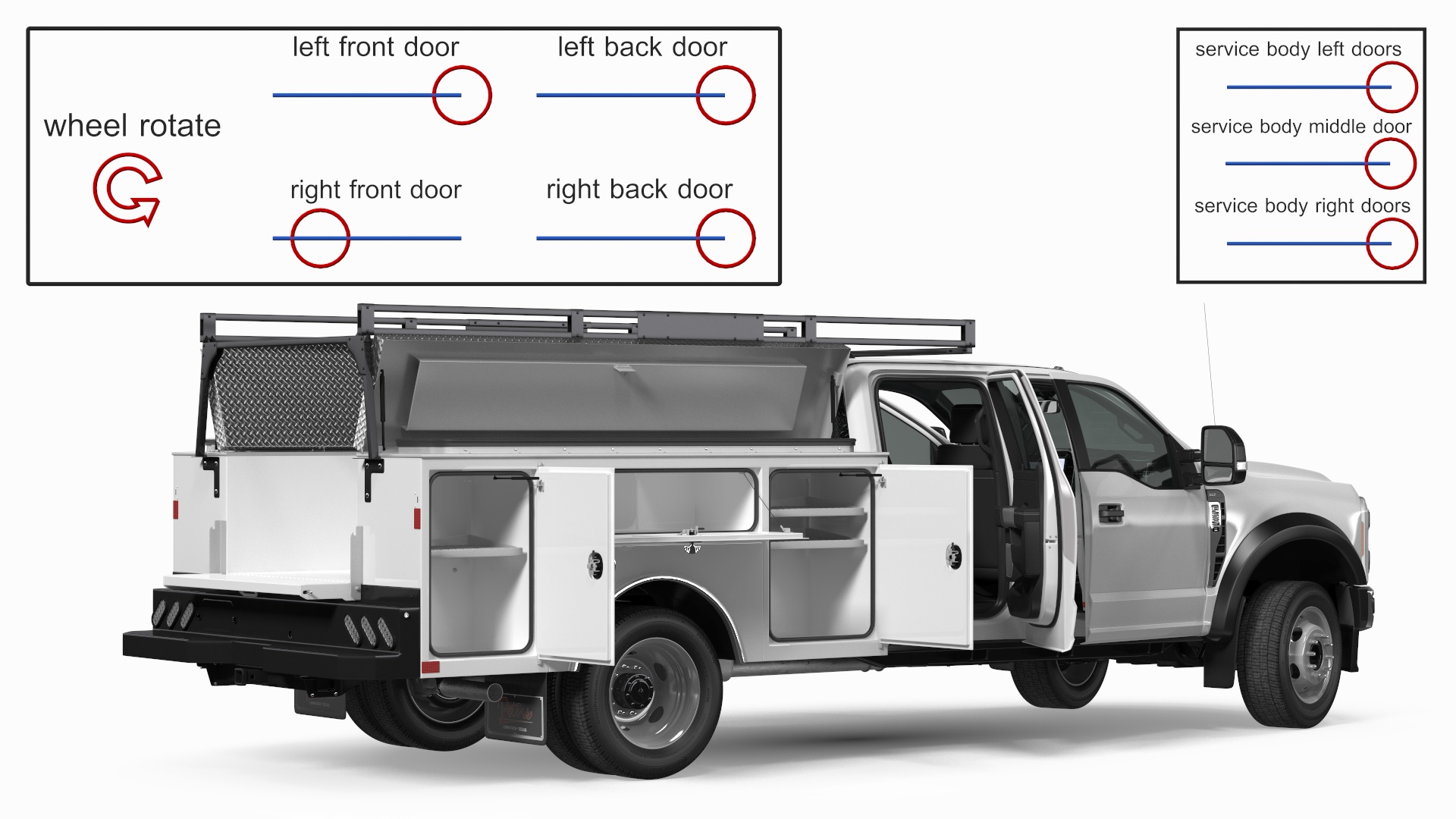 3D White Ford Super Duty F550 with Service Body Rigged