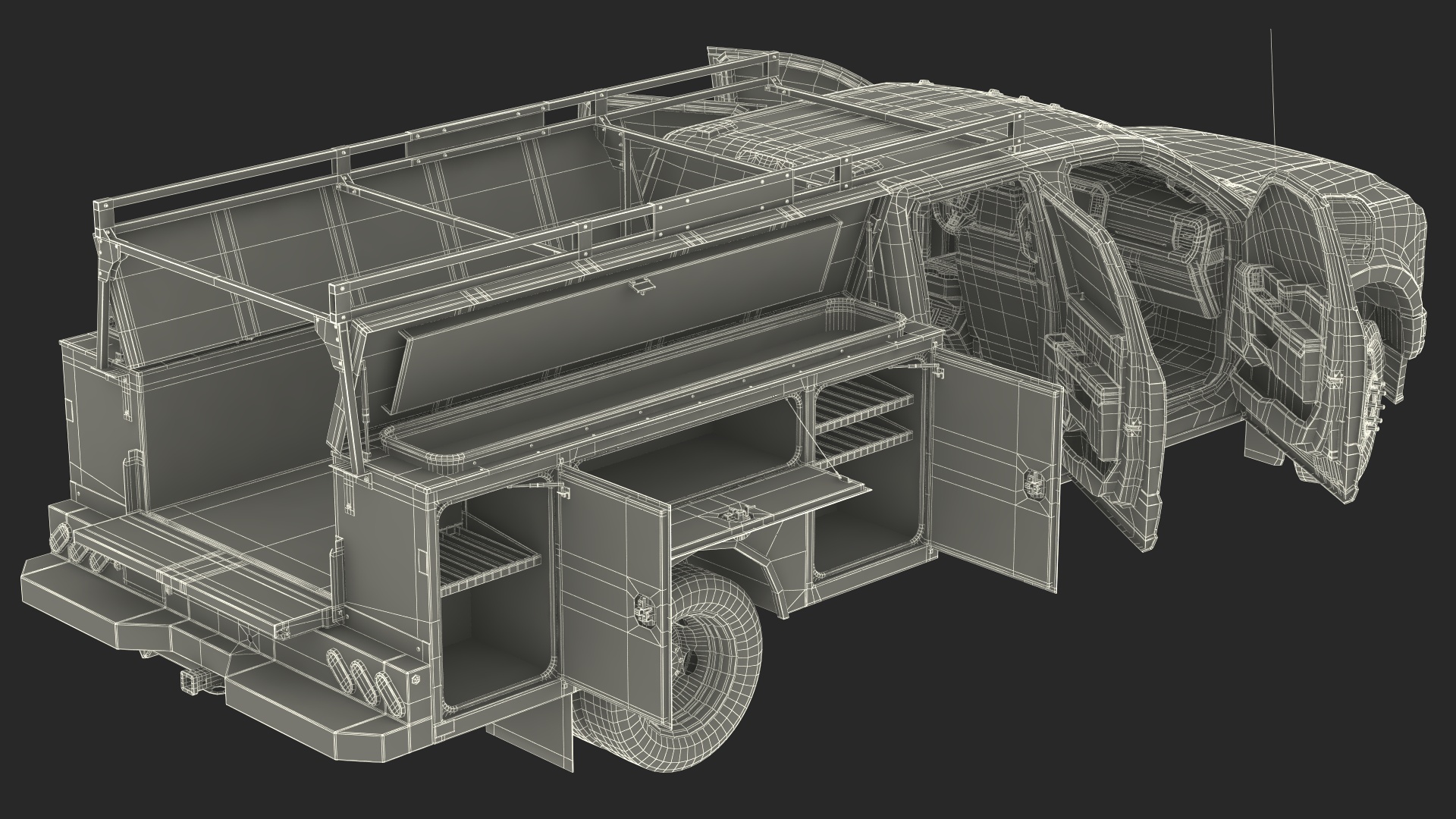 3D White Ford Super Duty F550 with Service Body Rigged