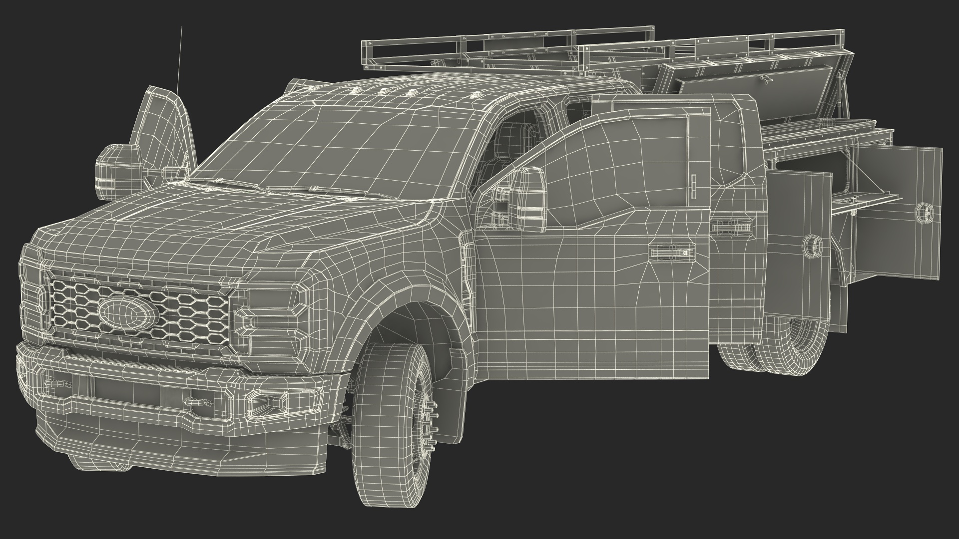 3D White Ford Super Duty F550 with Service Body Rigged