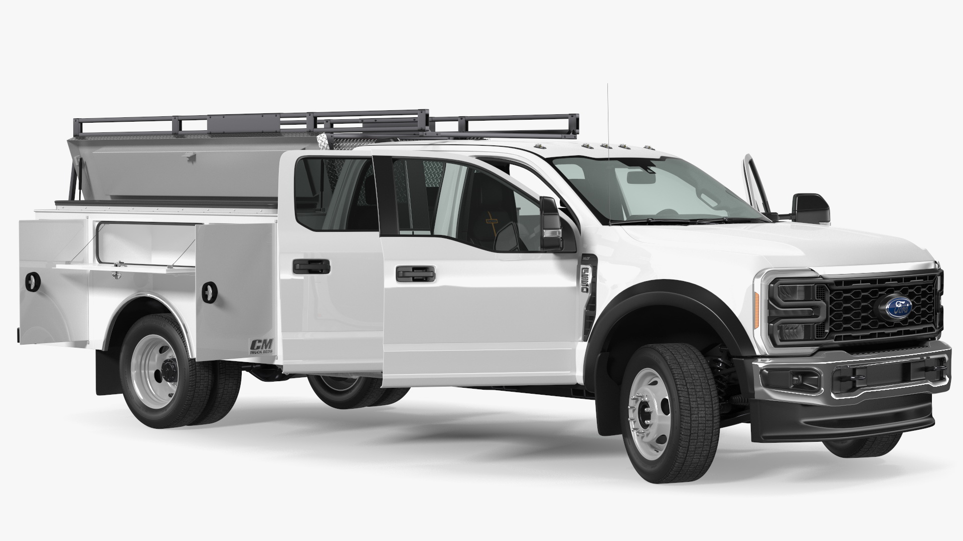 3D White Ford Super Duty F550 with Service Body Rigged