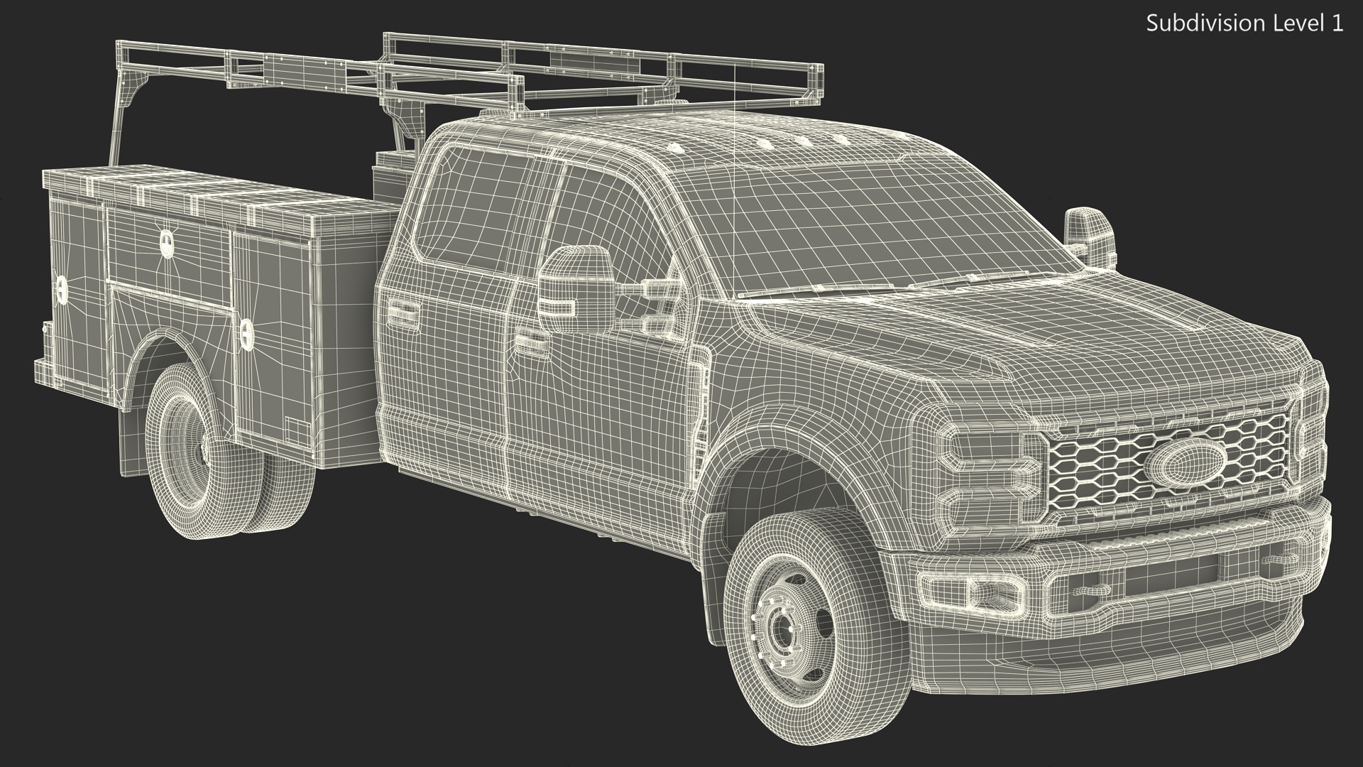 3D White Ford Super Duty F550 with Service Body Rigged