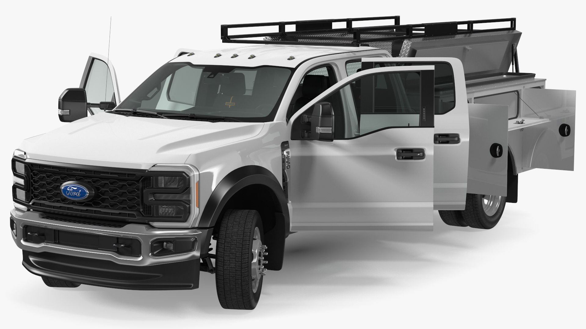 3D White Ford Super Duty F550 with Service Body Rigged