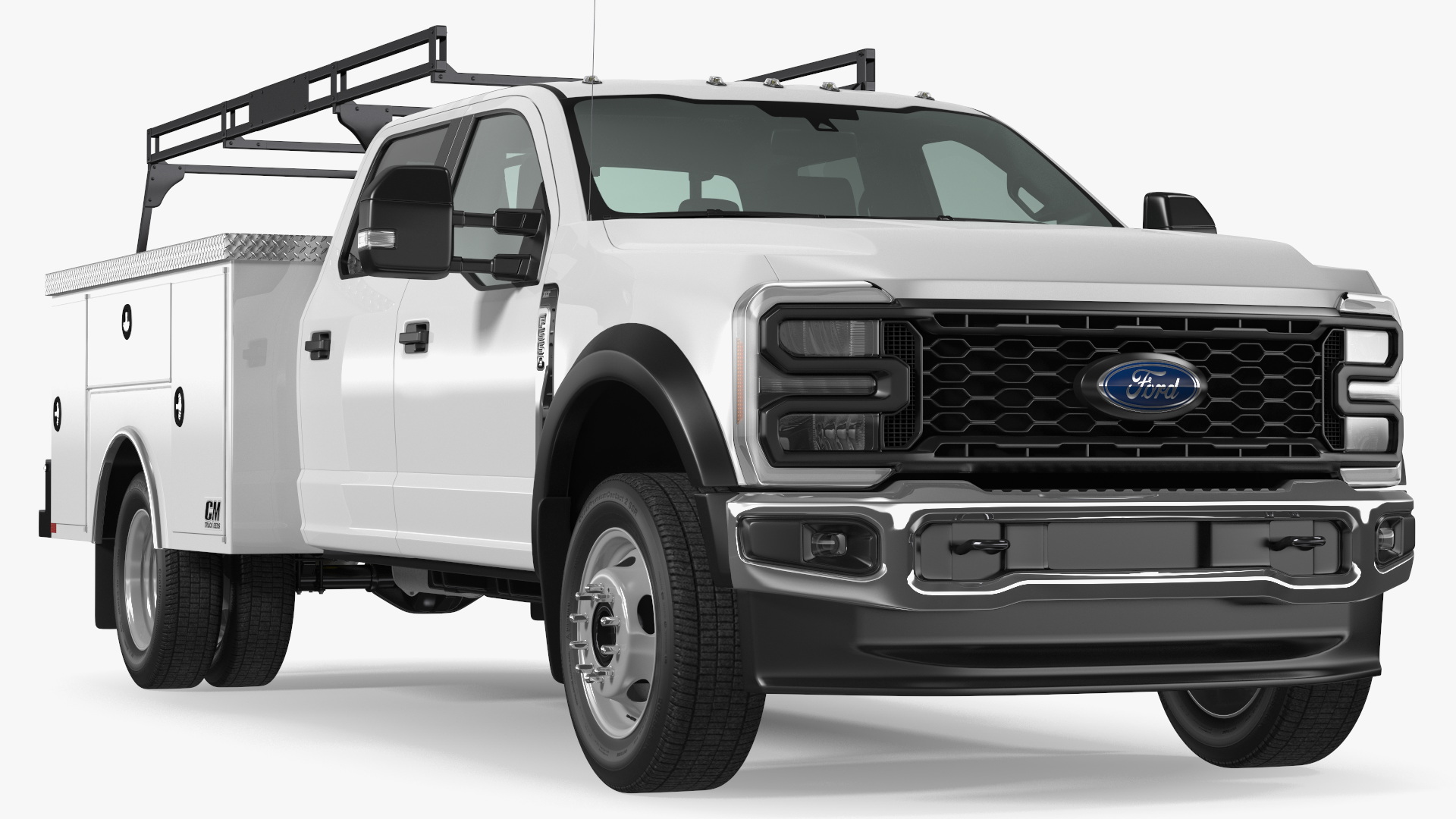 3D White Ford Super Duty F550 with Service Body Rigged