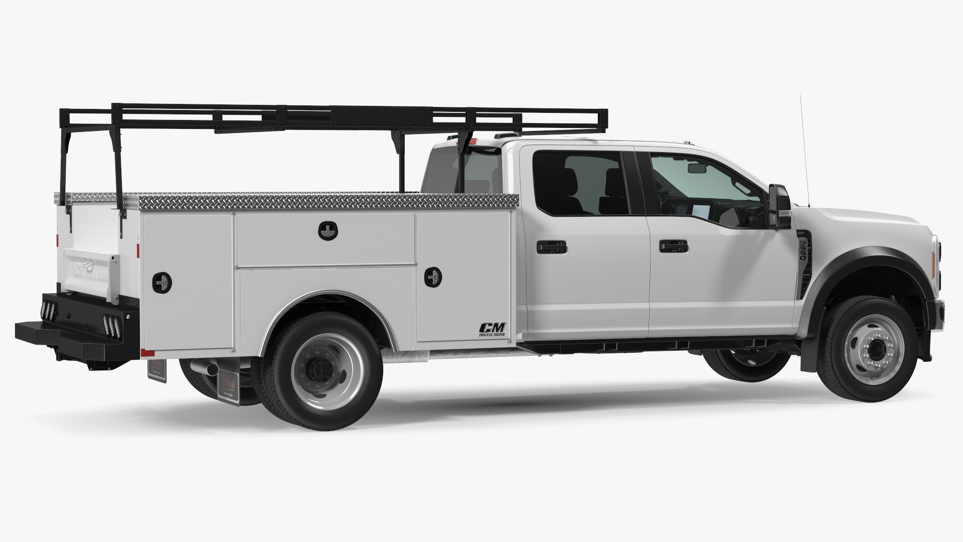 3D White Ford Super Duty F550 with Service Body Rigged