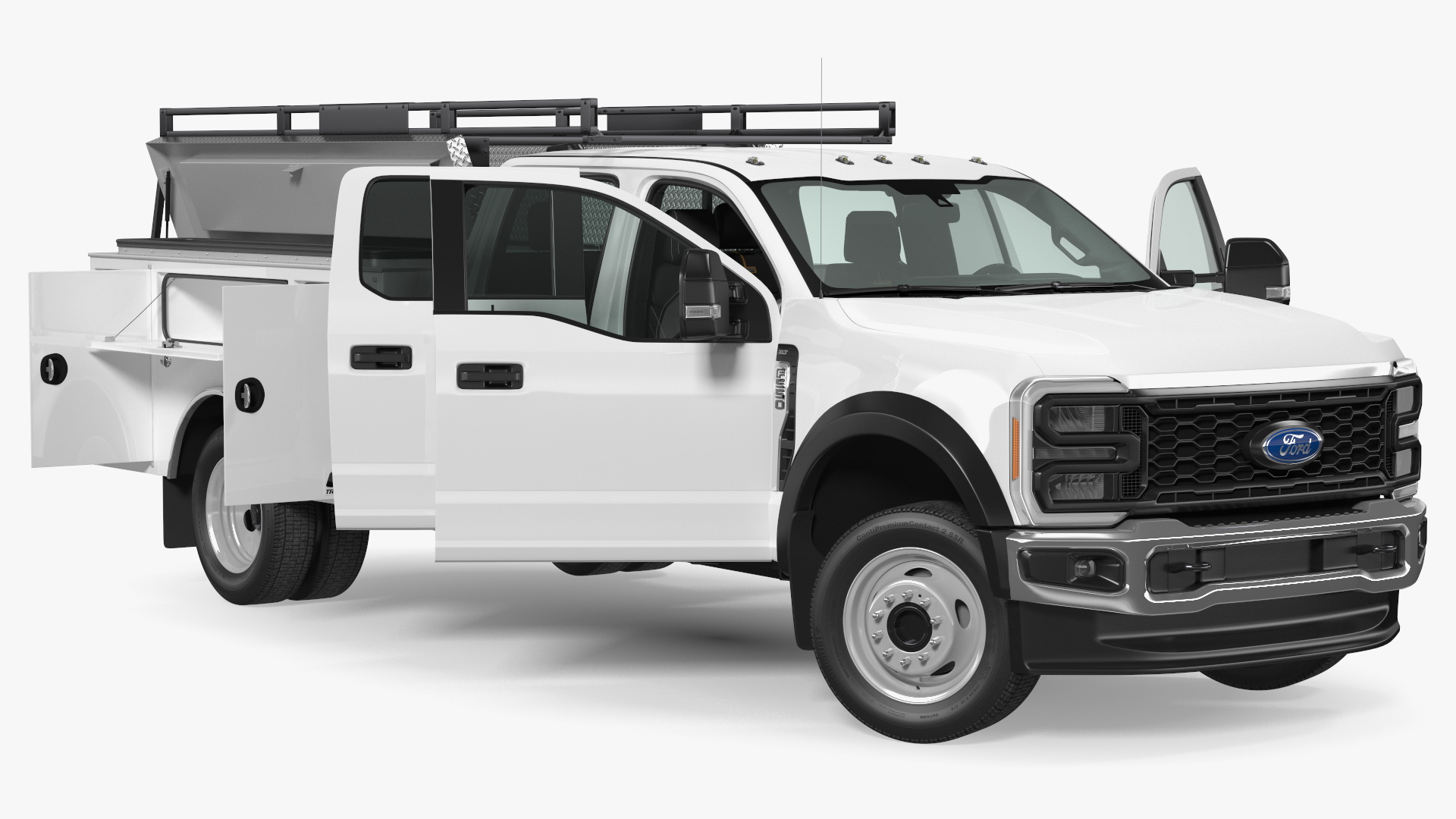 3D White Ford Super Duty F550 with Service Body Rigged