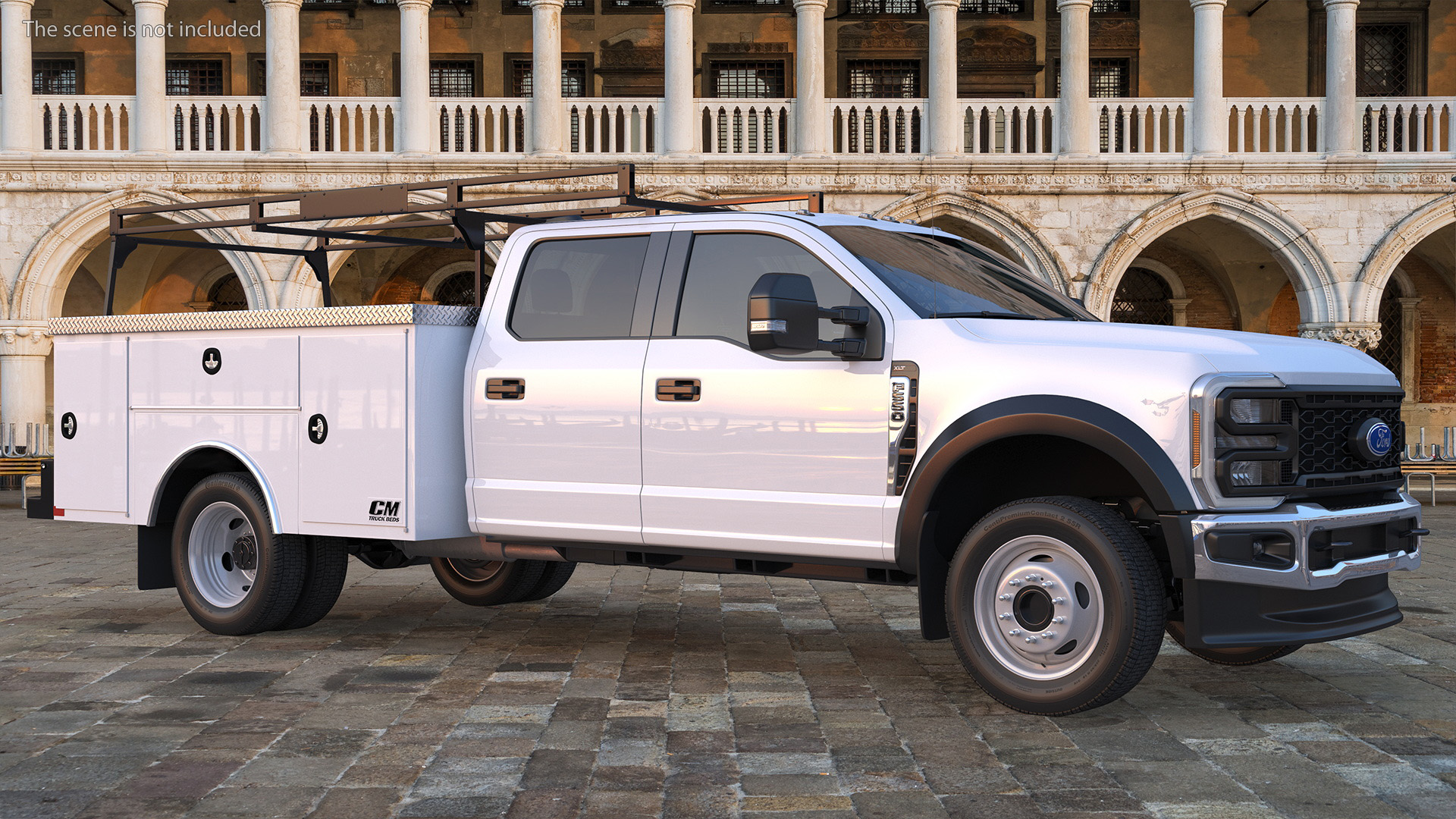 3D White Ford Super Duty F550 with Service Body Rigged