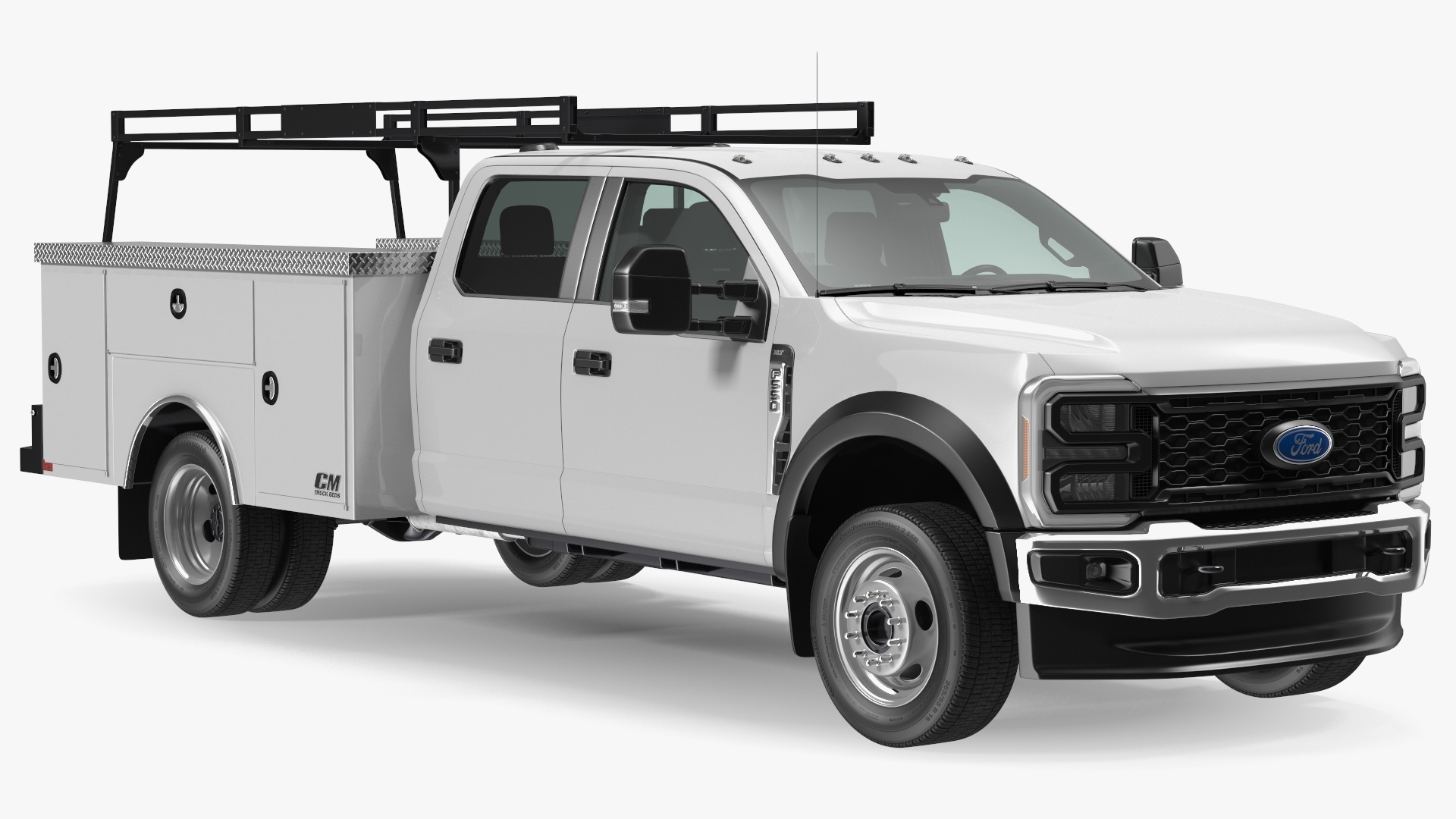 3D White Ford Super Duty F550 with Service Body Rigged