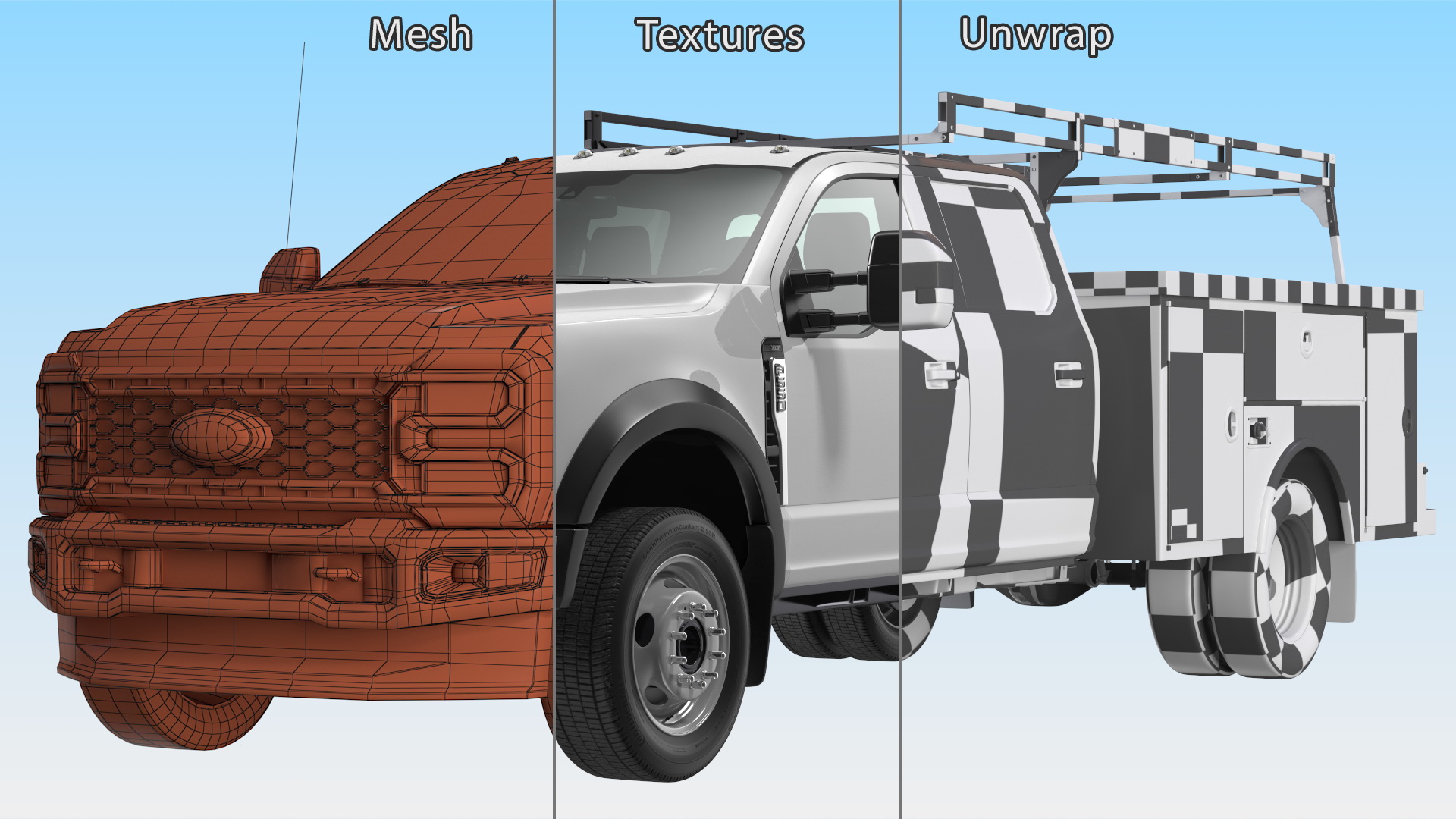 3D White Ford Super Duty F550 with Service Body Rigged
