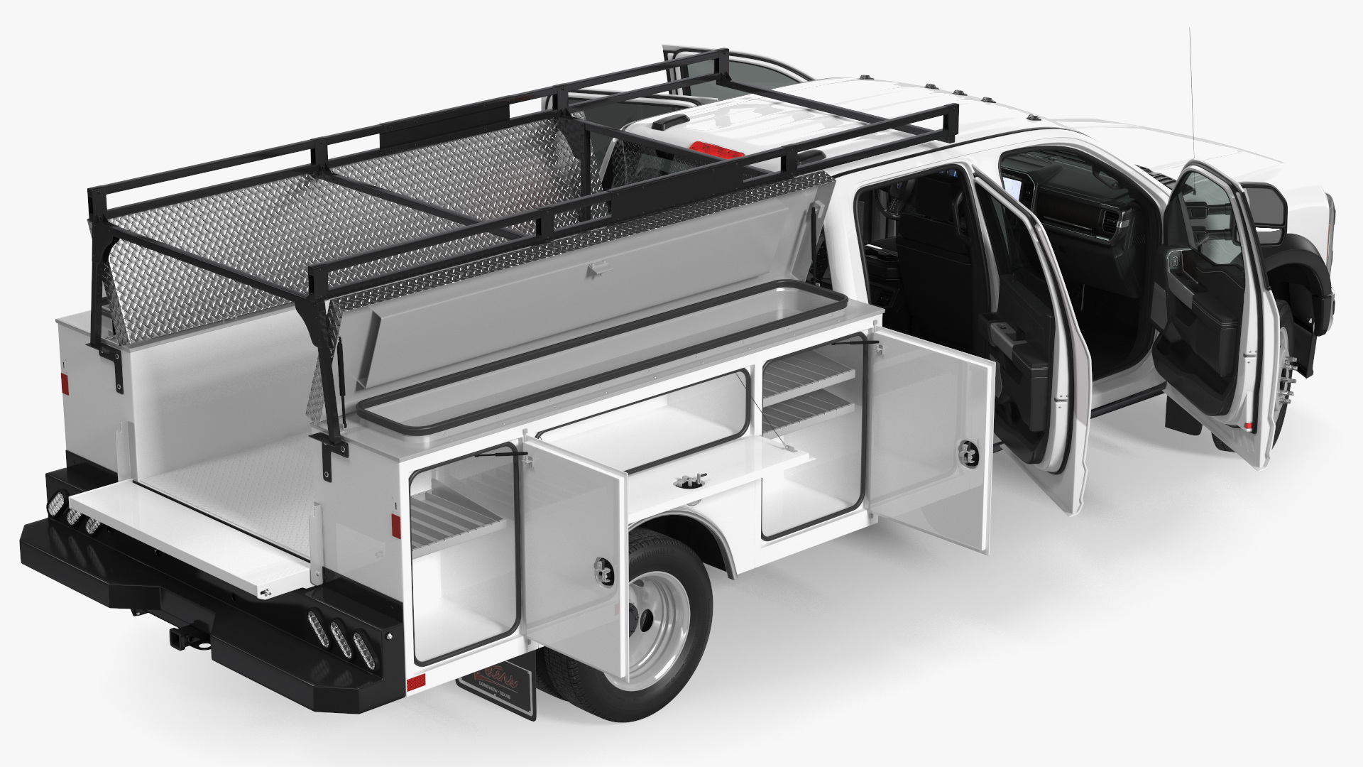 3D White Ford Super Duty F550 with Service Body Rigged